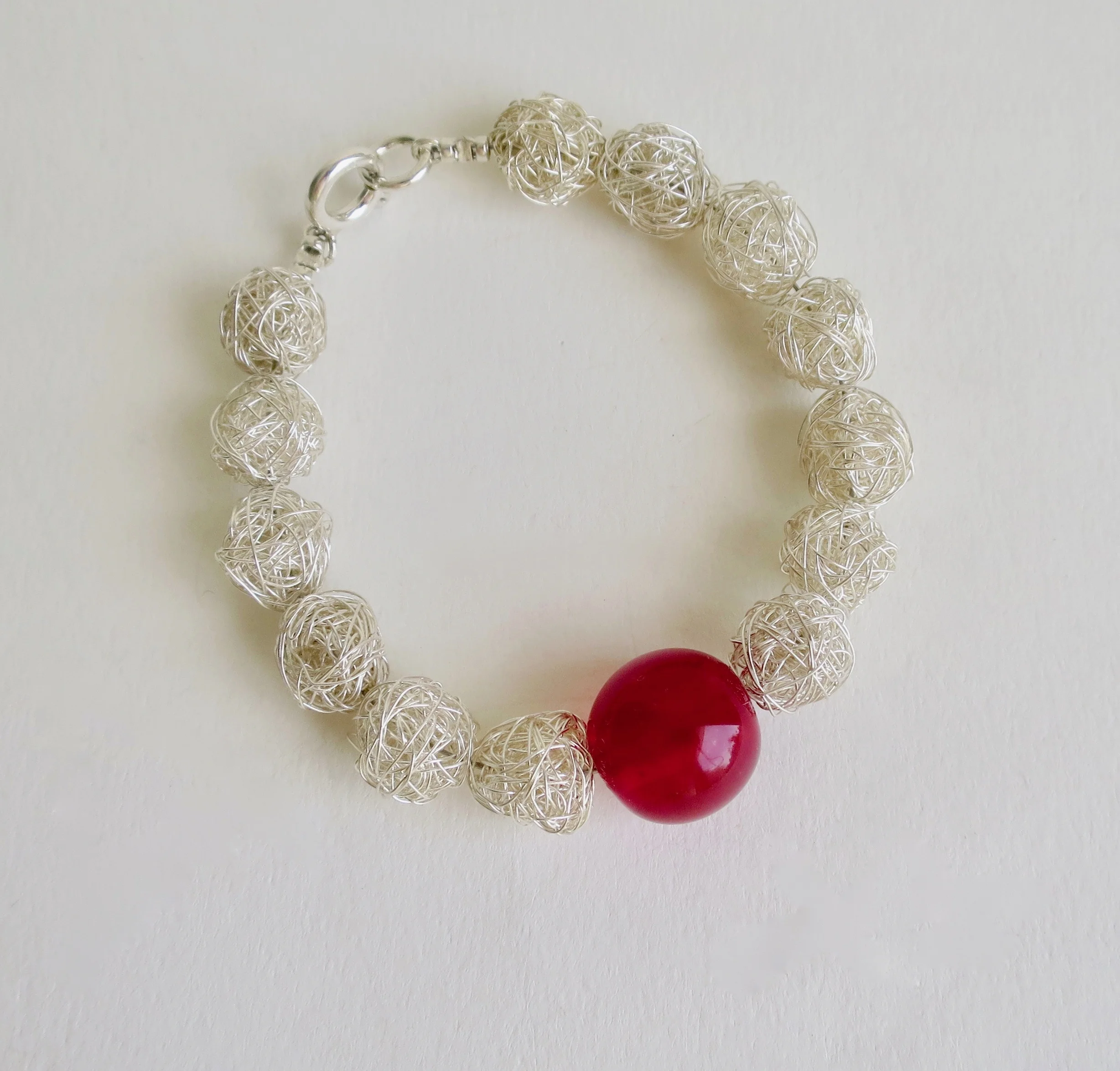 Silver plonter bracelet with red blown glass Jewelry Jewellery