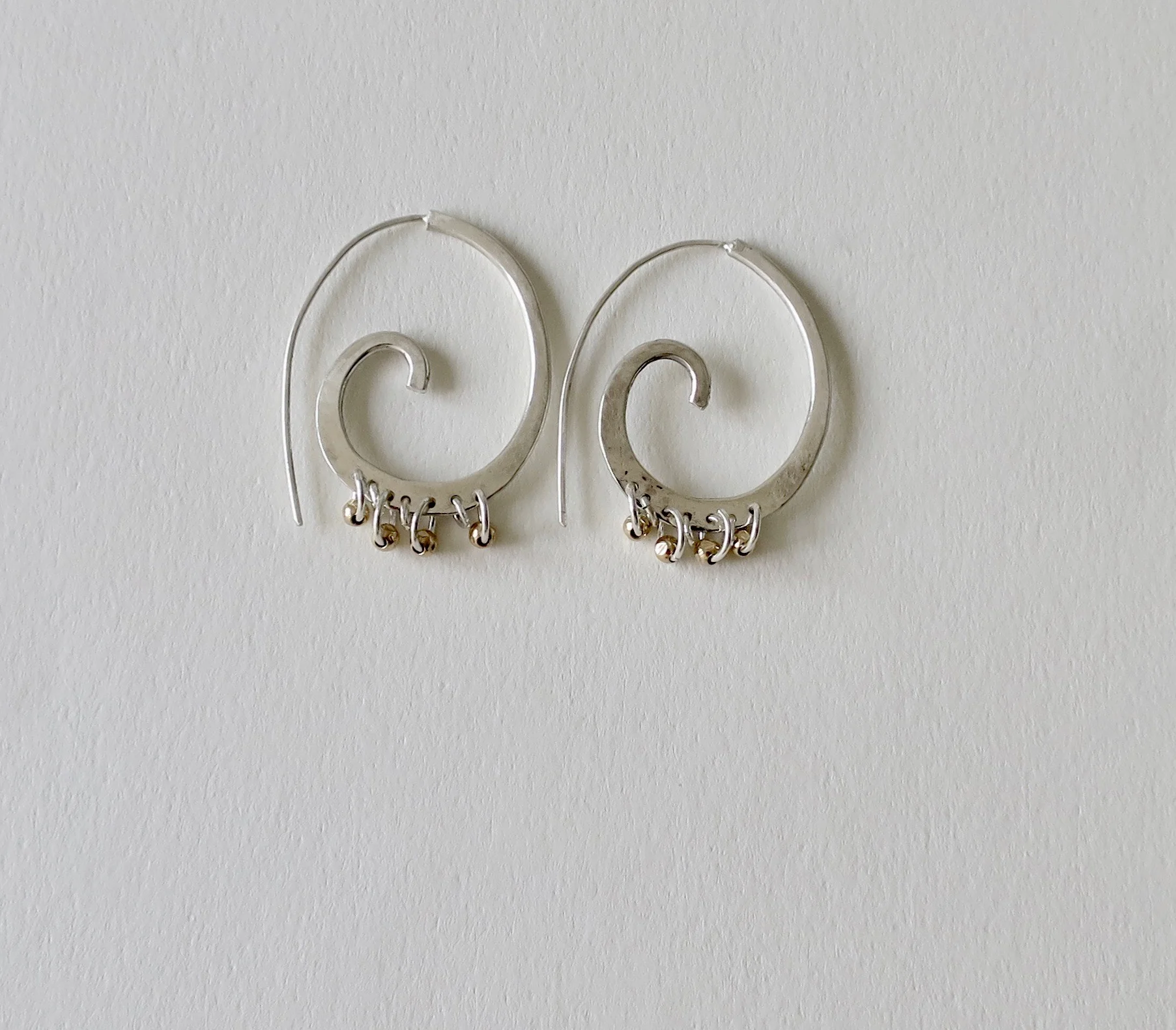 Silver spiral gypsy earrings with Vermeil beads