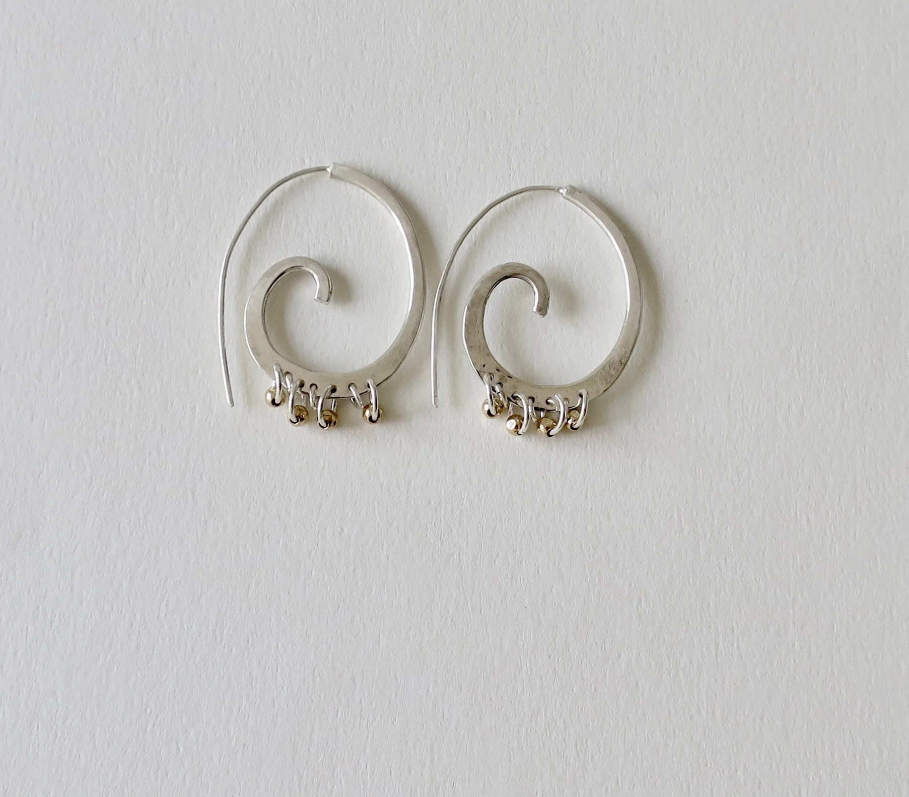 Silver spiral gypsy earrings with Vermeil beads Jewelry Jewellery