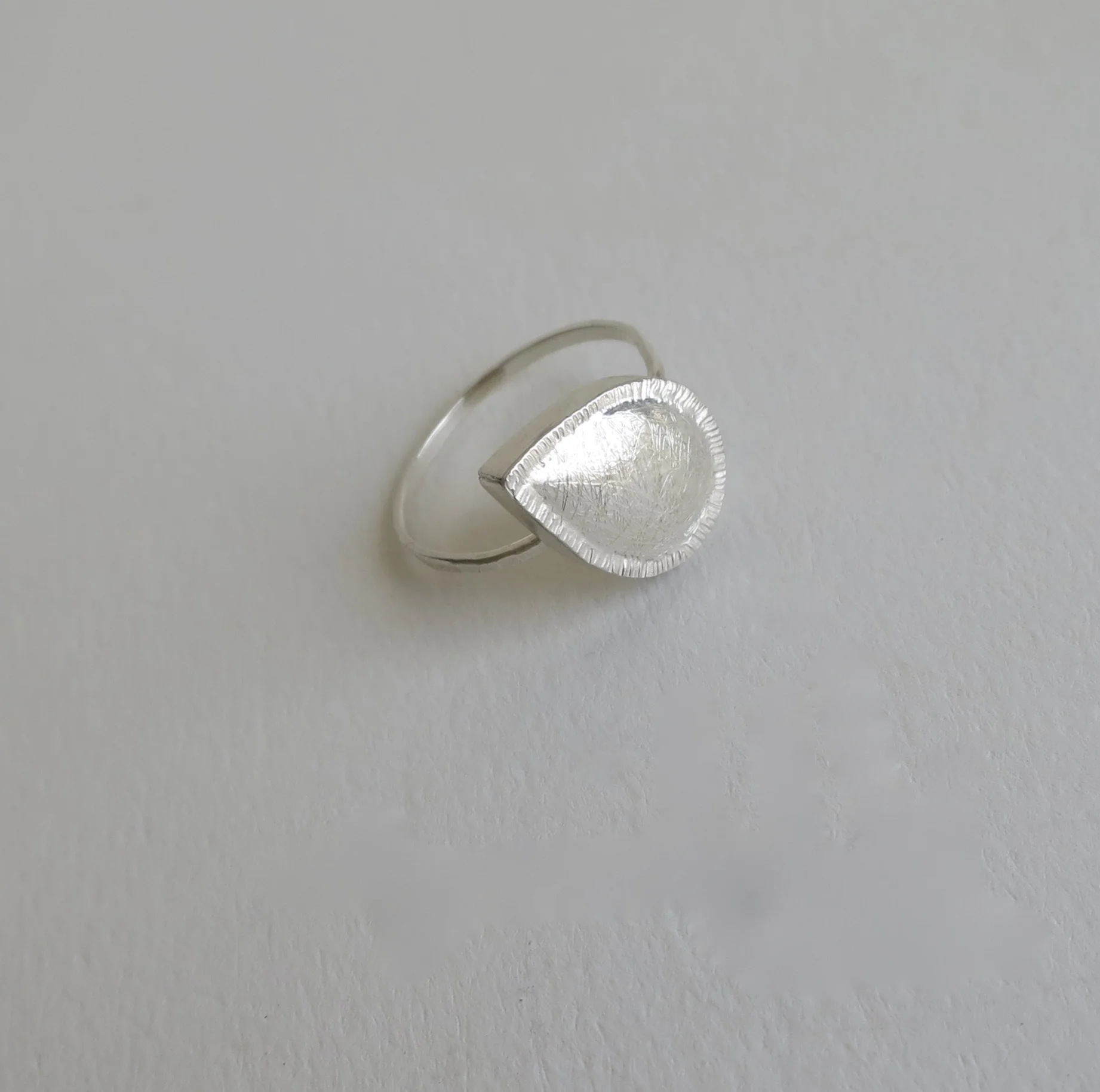 Pear shaped fine silver ring