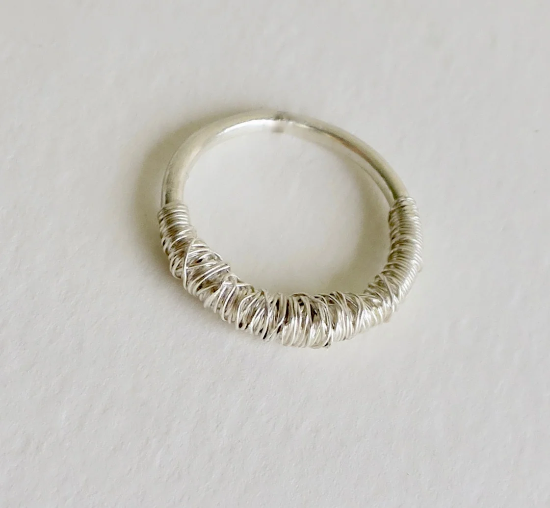 Sterling silver ring with silver wire wrap
