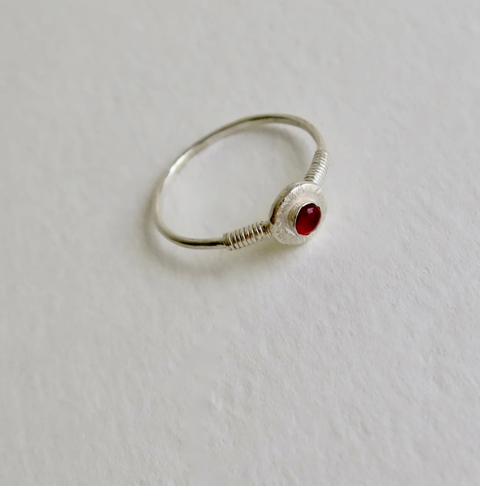 Silver handmade ring with red Agate