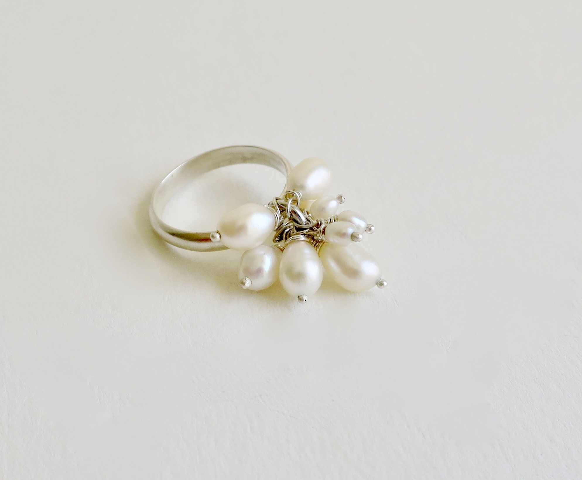 Fine silver ring with white Pearl cluster Jewelry Jewellery