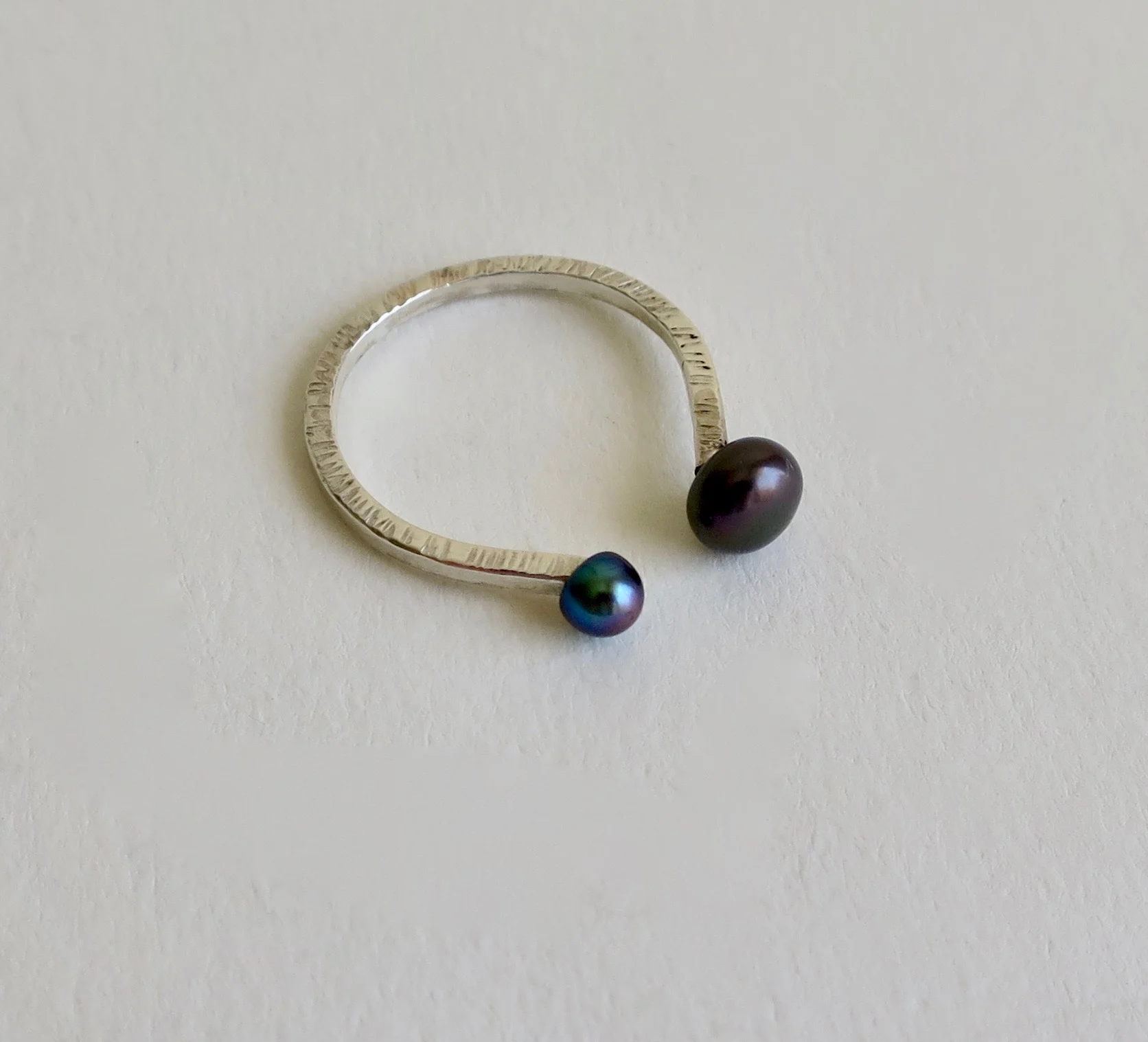 Sterling silver ring with black Pearls