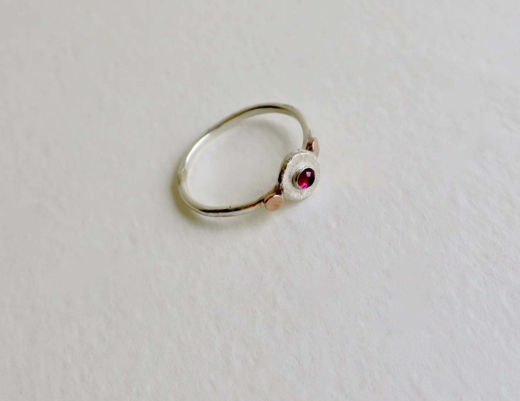 Handmade silver and Rose Gold ring with Garnet Jewelry Jewellery