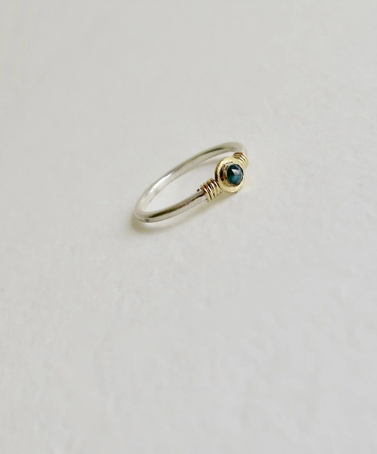 Silver, 18kt Gold ring with Rough Diamond