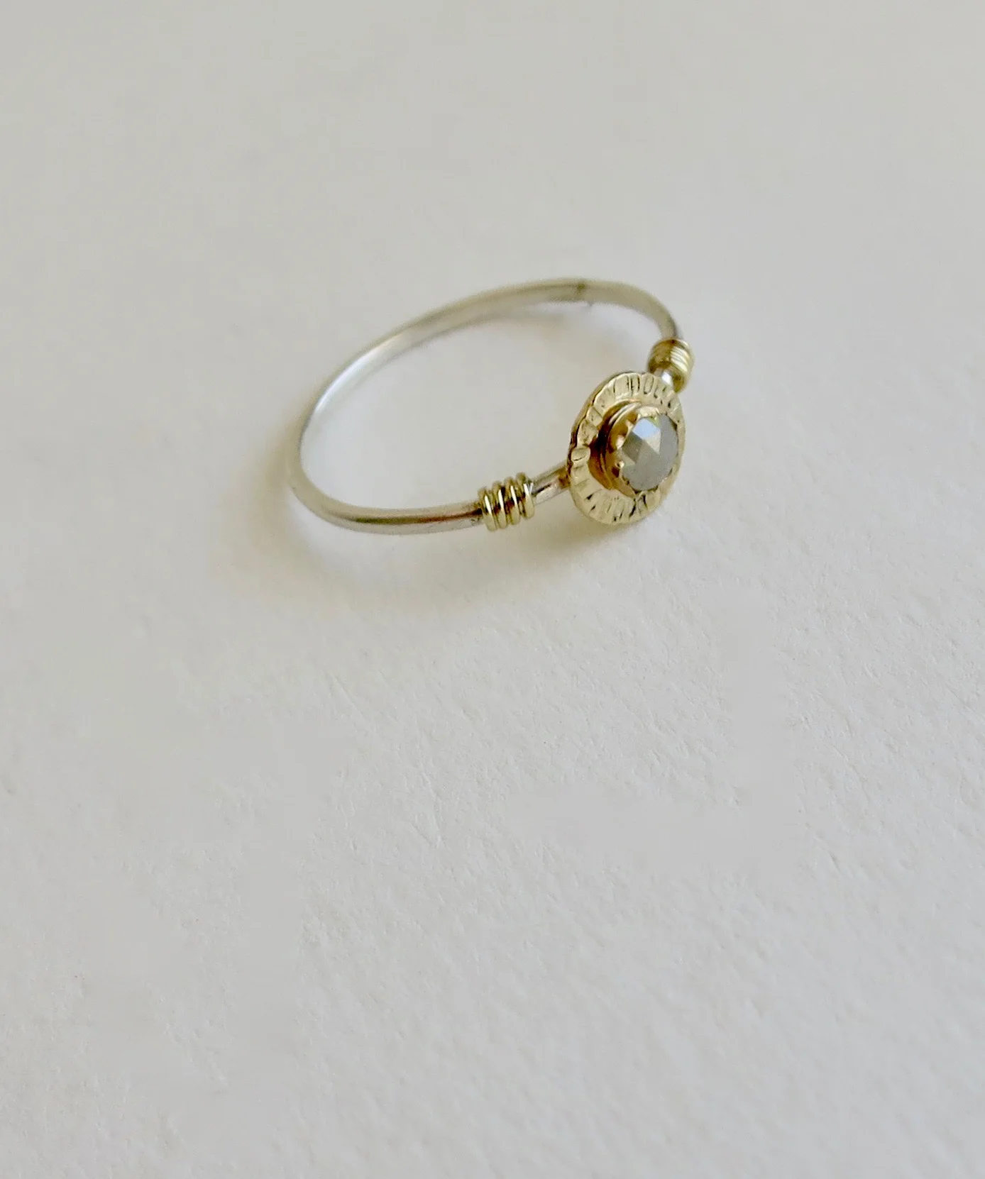 Silver and Gold band with 18kt Gold and rough Diamond