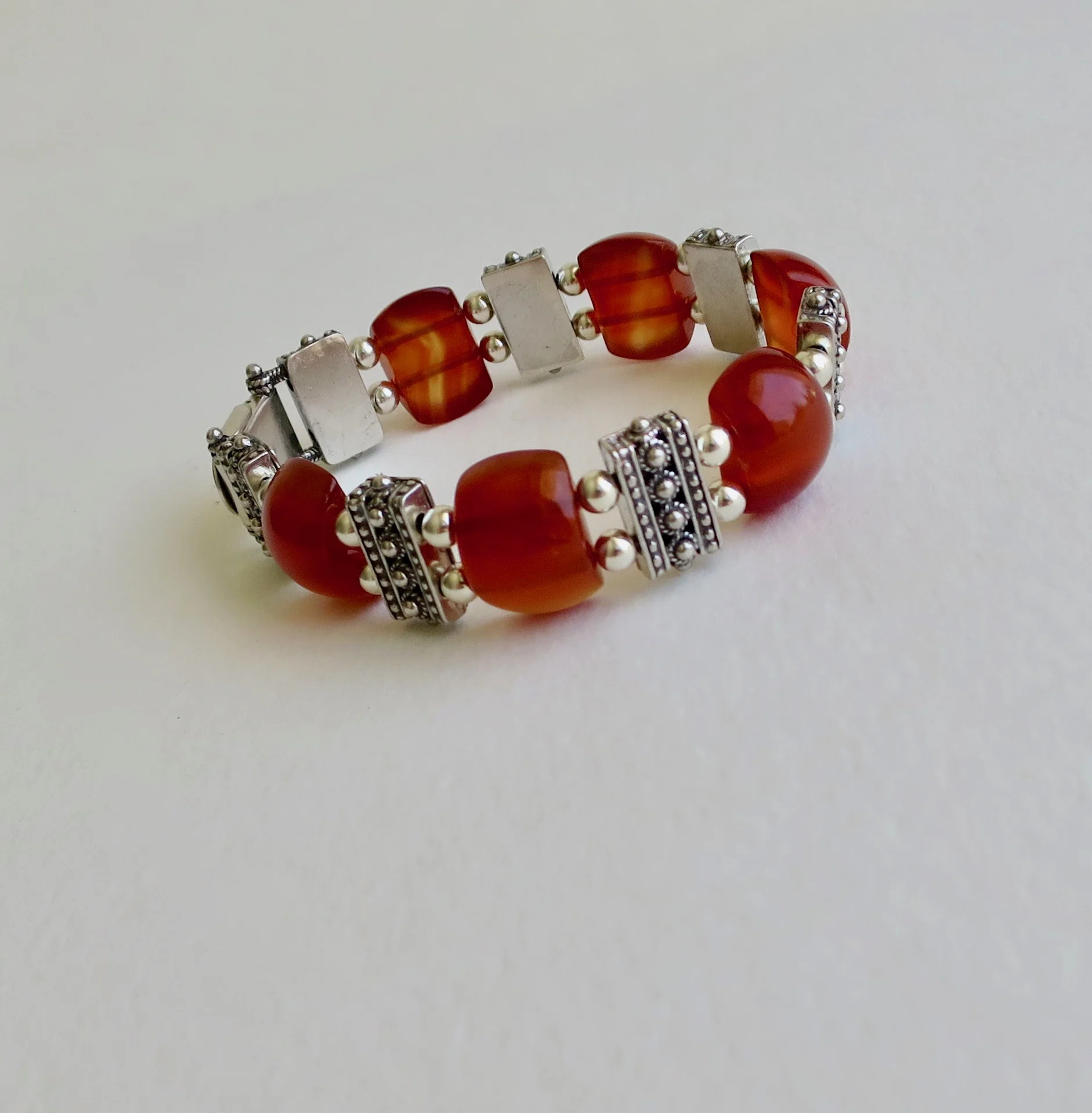 Carnelian Bracelet with Silver Filigree