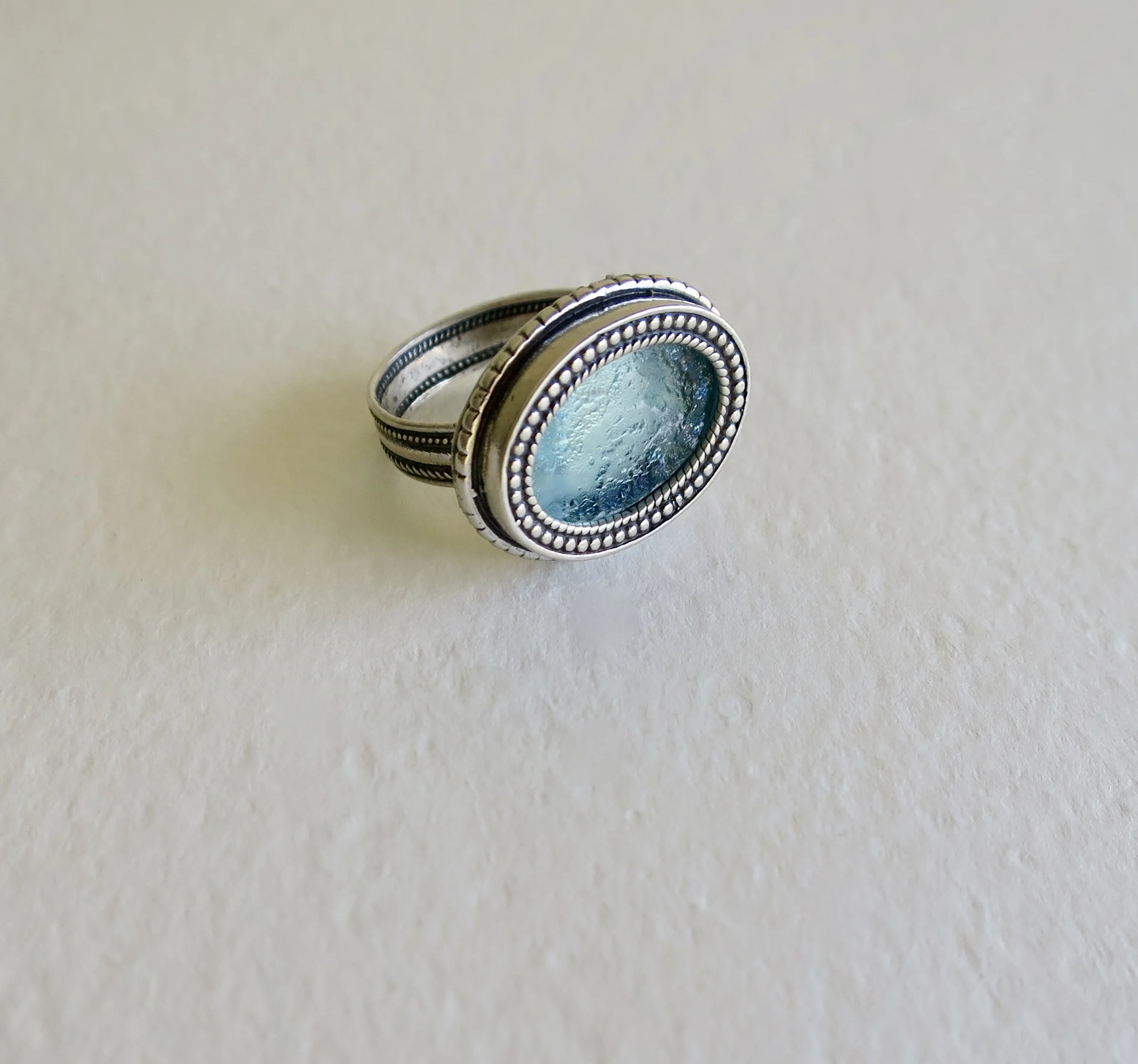 Roman glass in silver ring