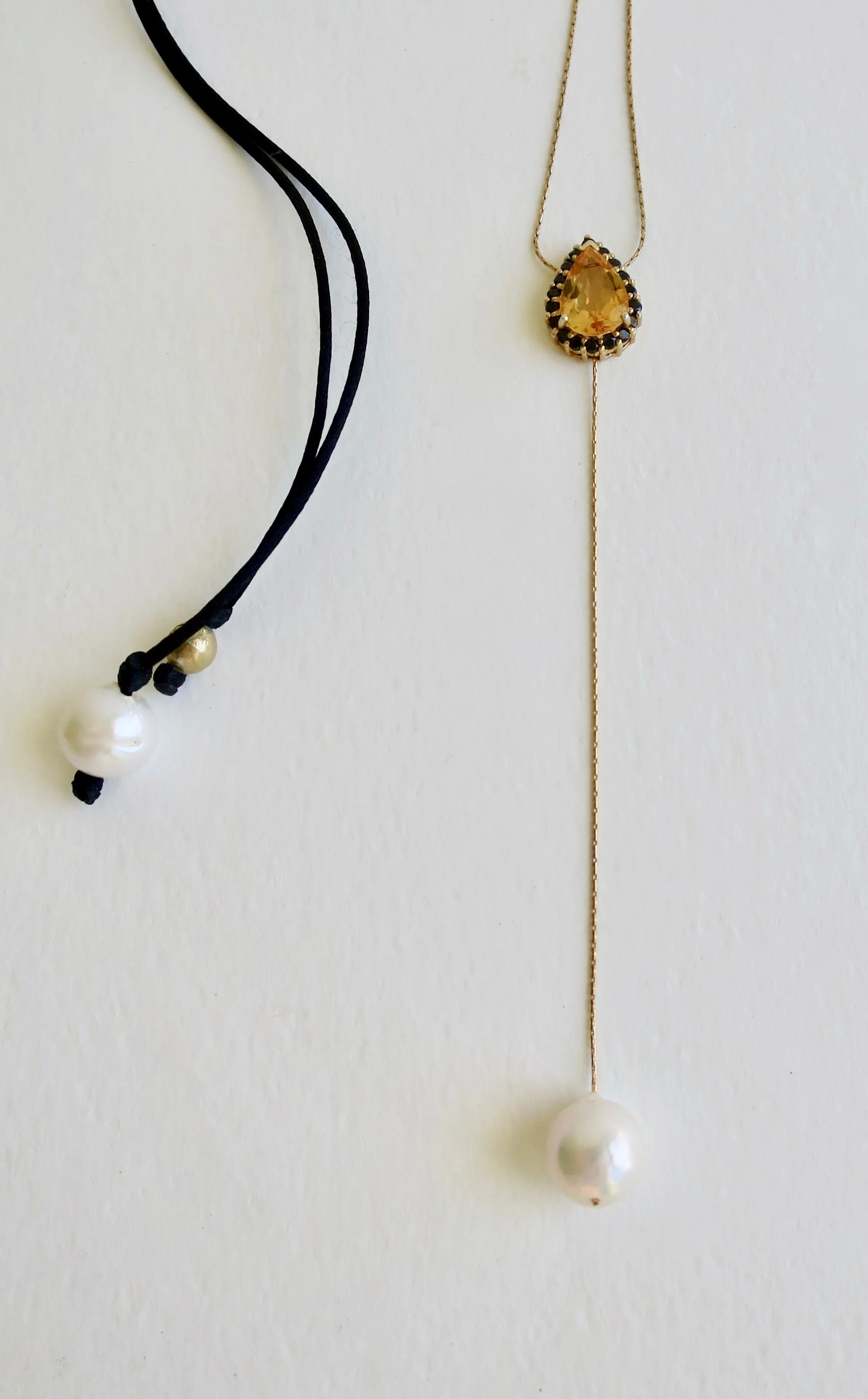 Citrine and Spinel choker on Vermeil with Pearl drop