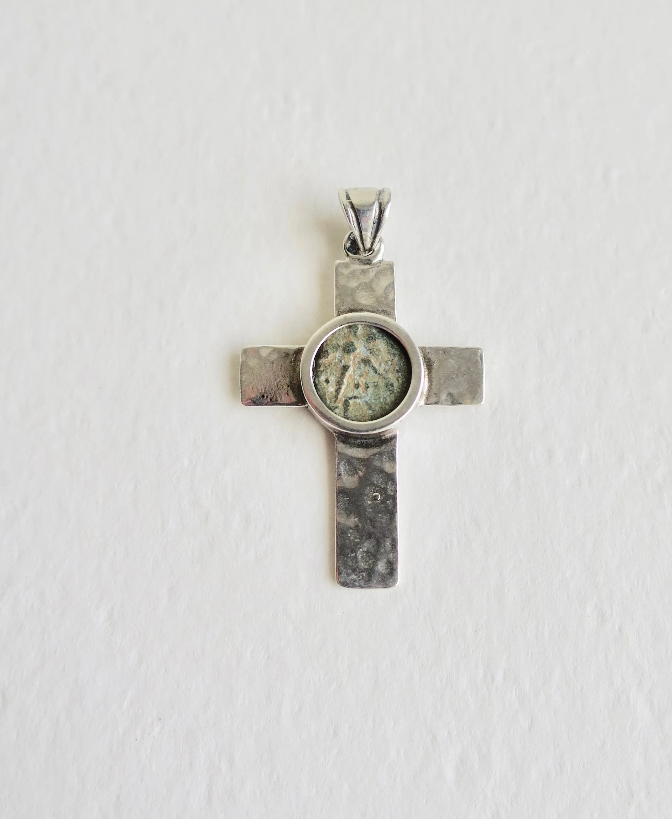 Widow's mite set in silver cross