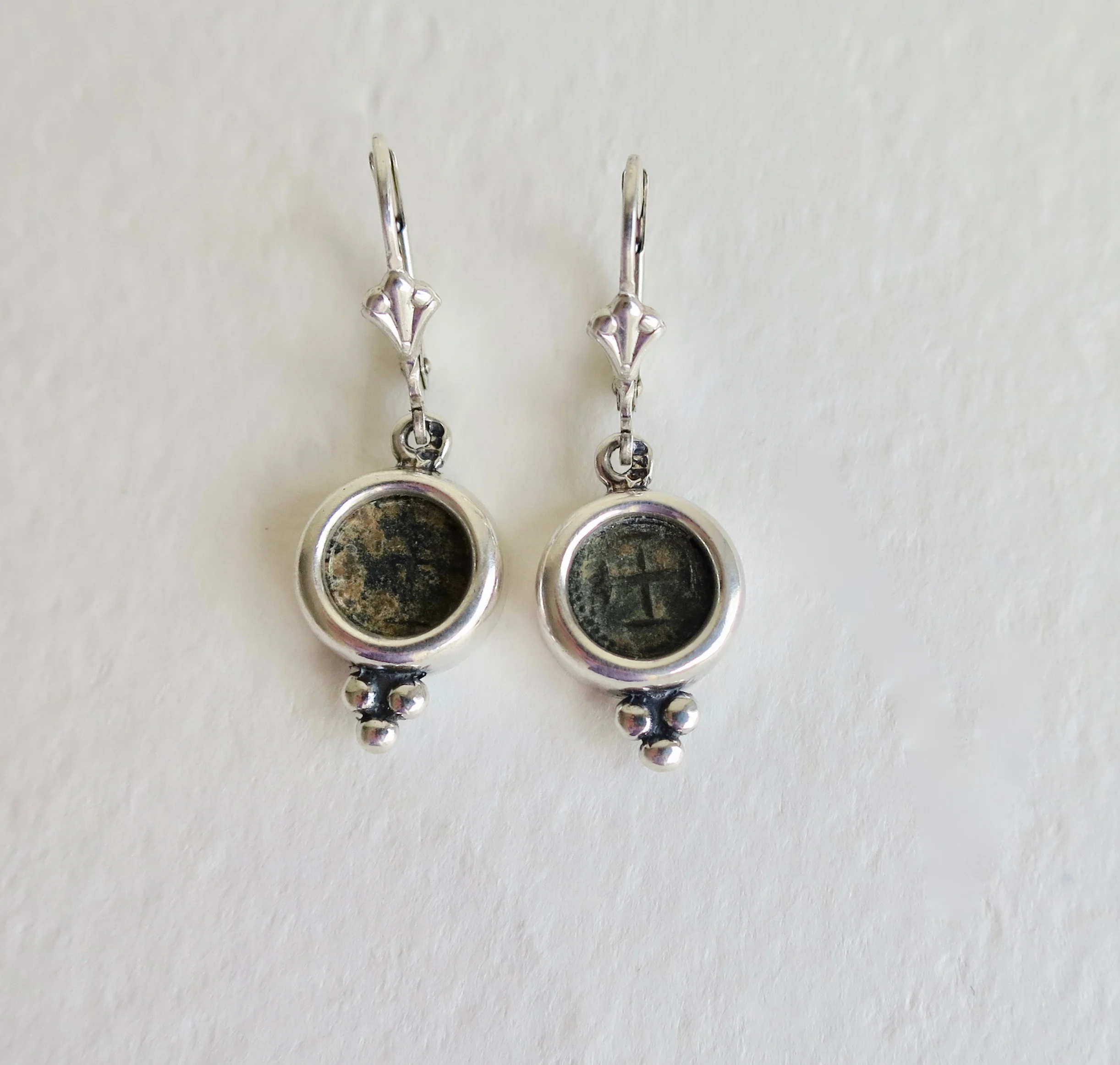 Bronze coins, Theodosius, set in silver earrings Jewelry Jewellery