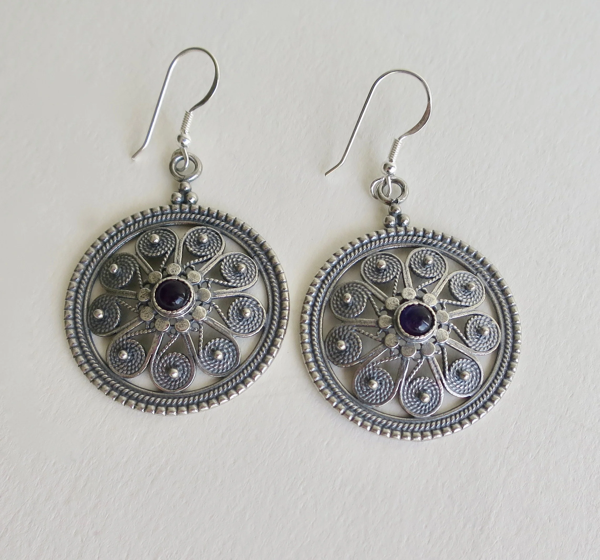 Sterling silver filigree earrings with Garnet stones