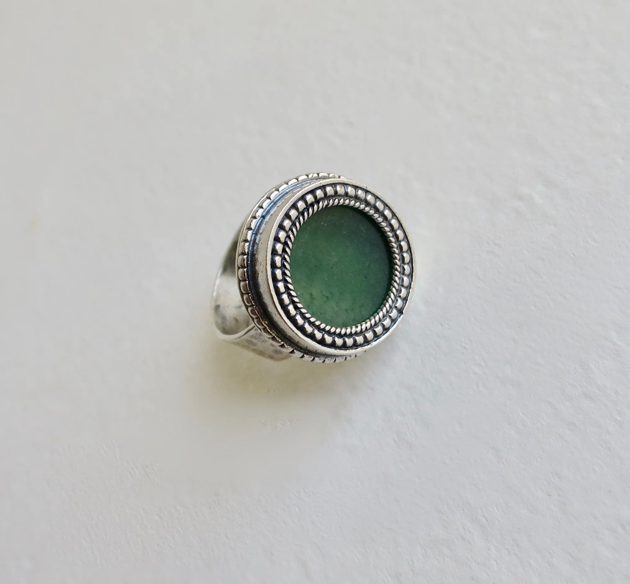 Roman Glass set in Yemenite silver handmade ring.