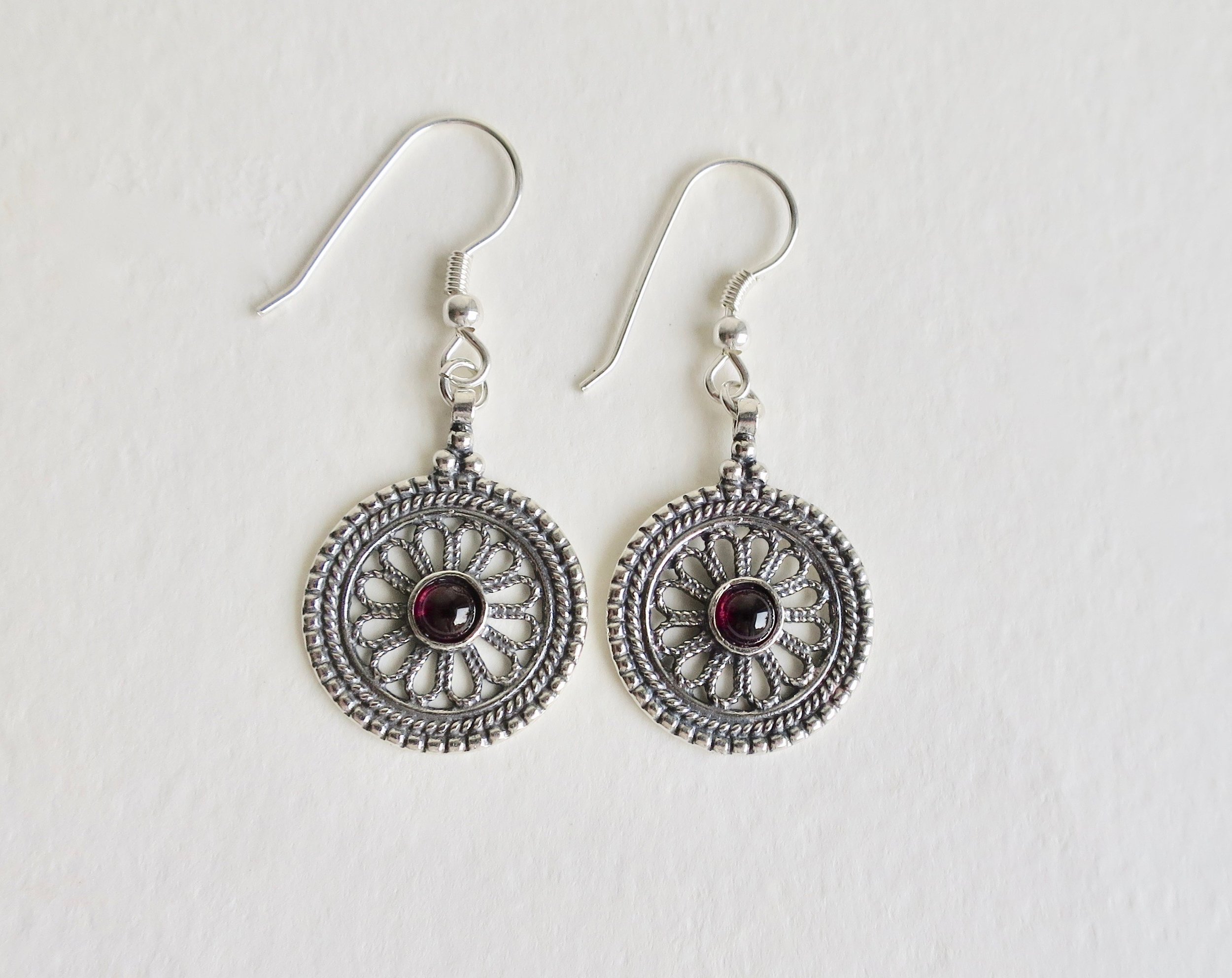 Silver filigree earrings with Garnets  Jewelry Jewellery