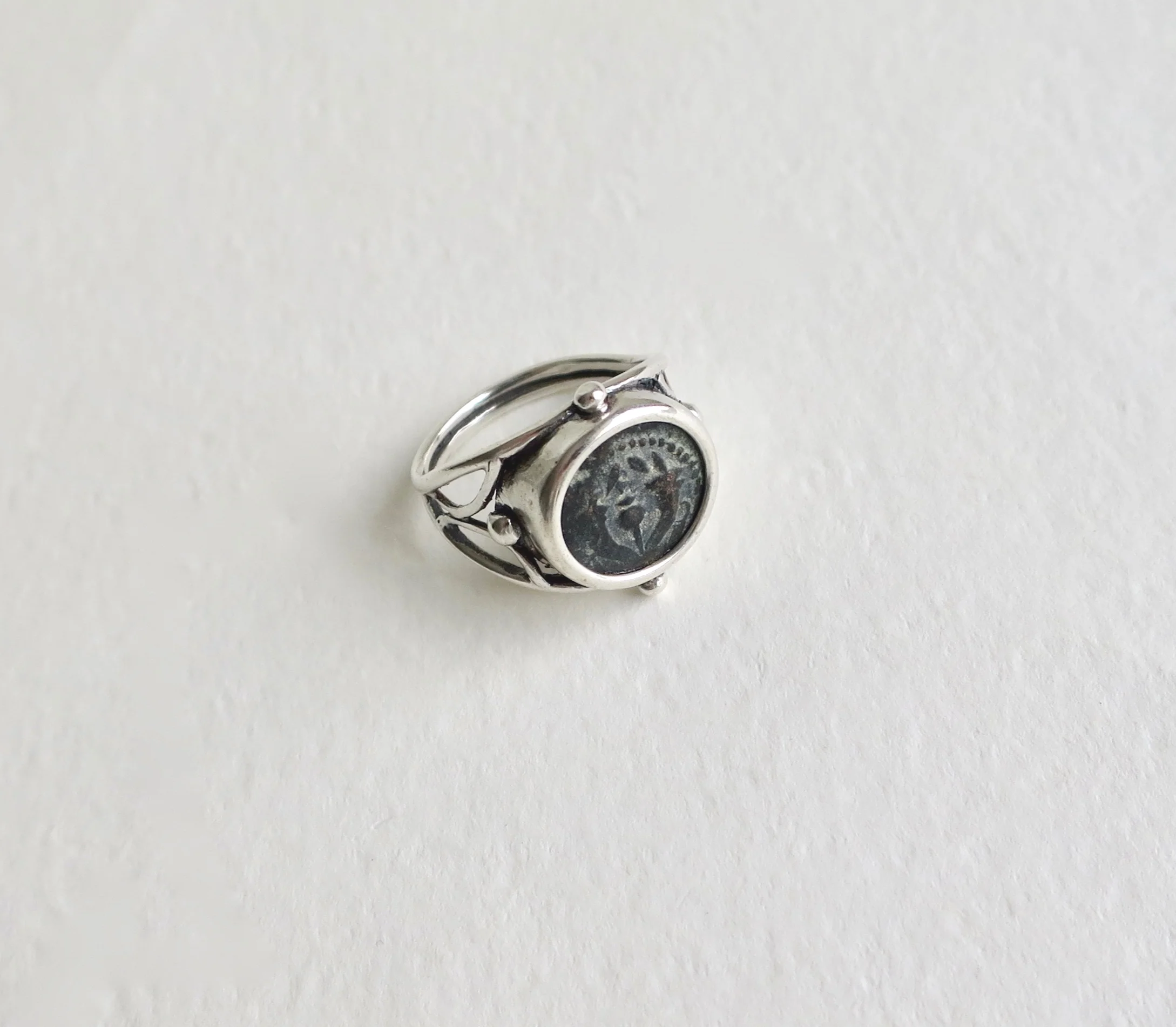 Widow's mite coin set in silver ring  Jewelry Jewellery