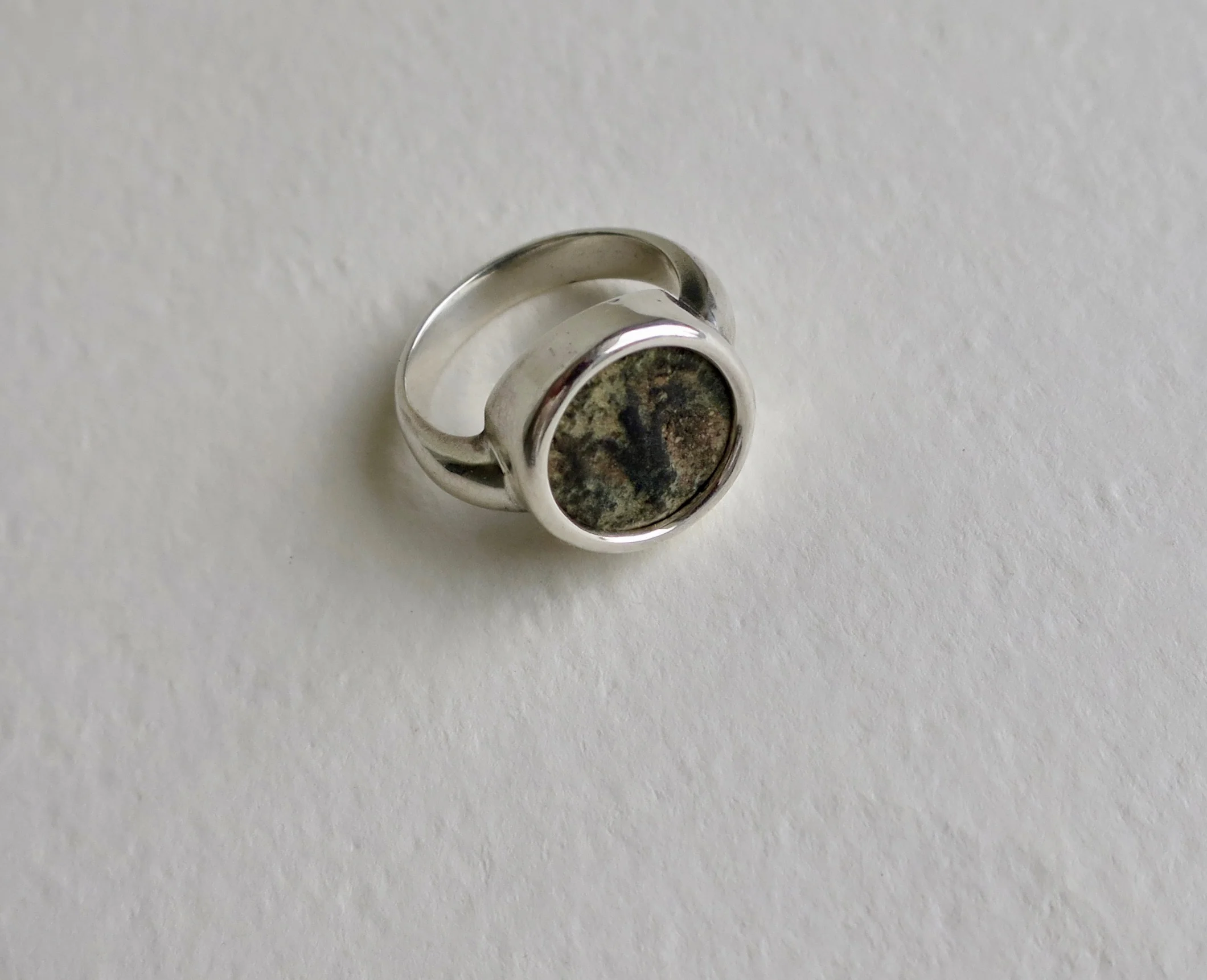 Lily of Jerusalem coin set in silver ring