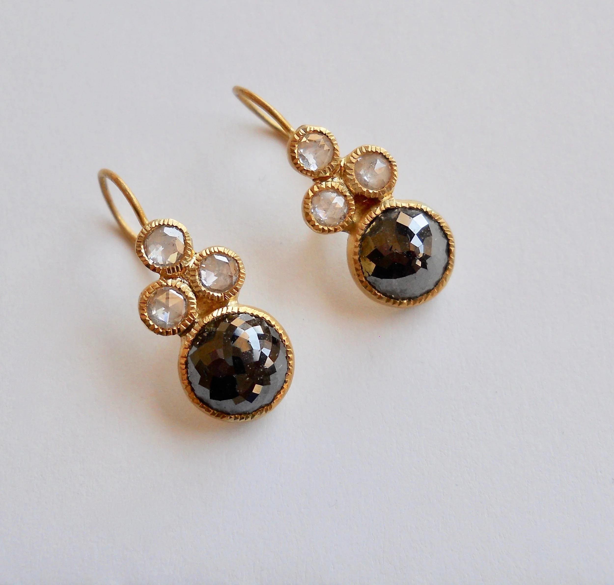 Black and White diamond earrings, 22kt gold