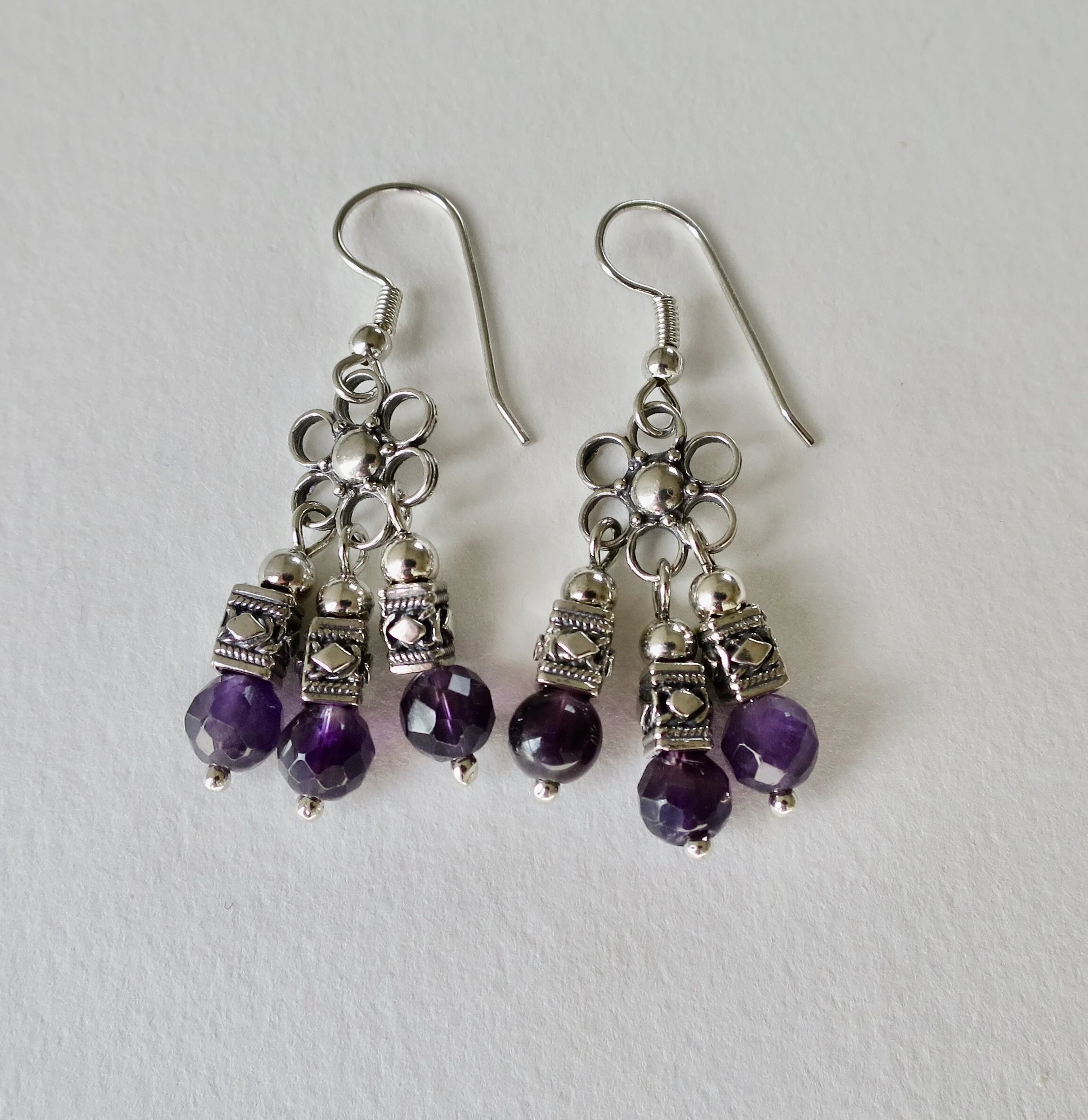 Amethyst and filigree silver earrings