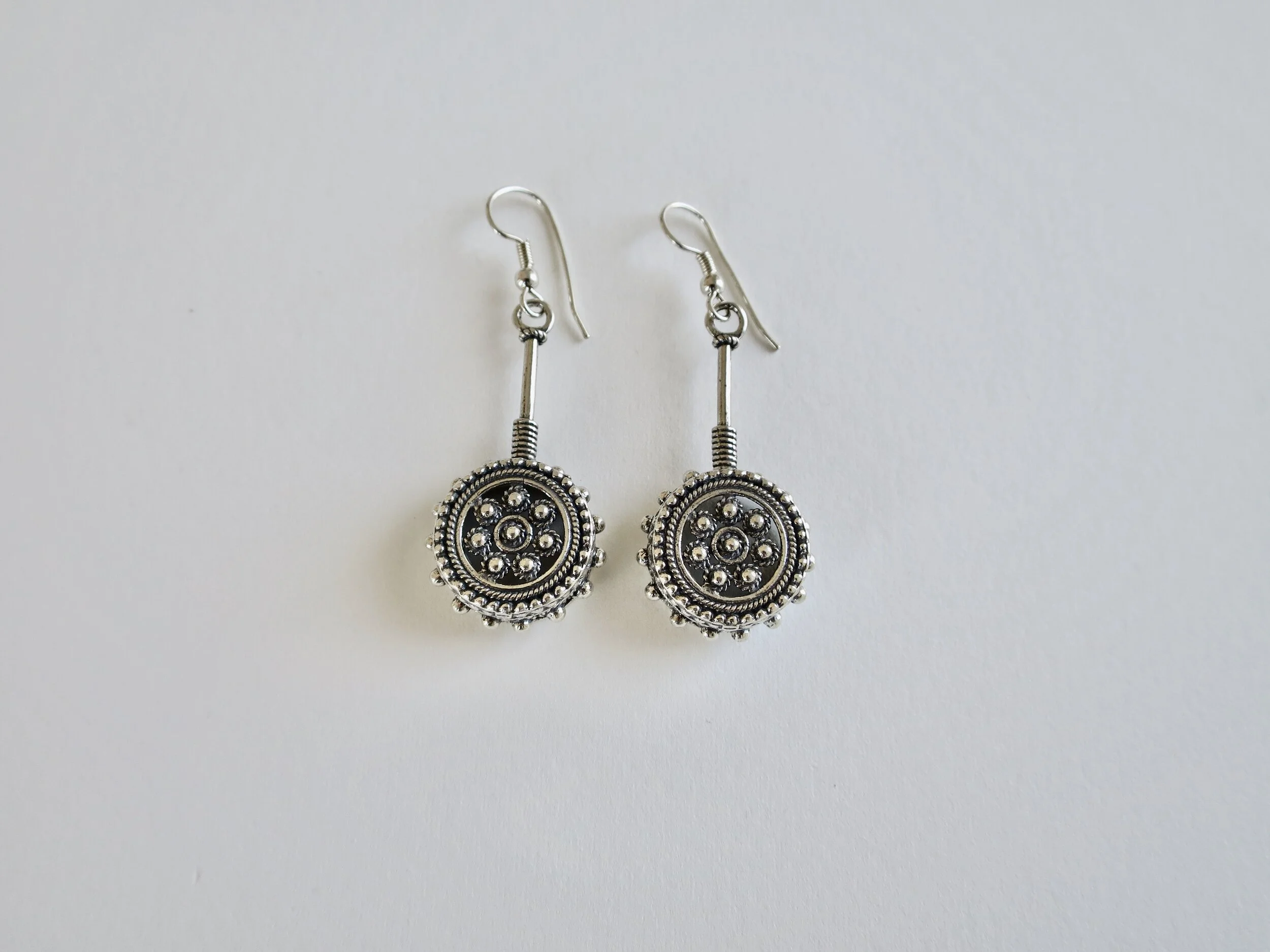 Unique silver filigree long earrings 