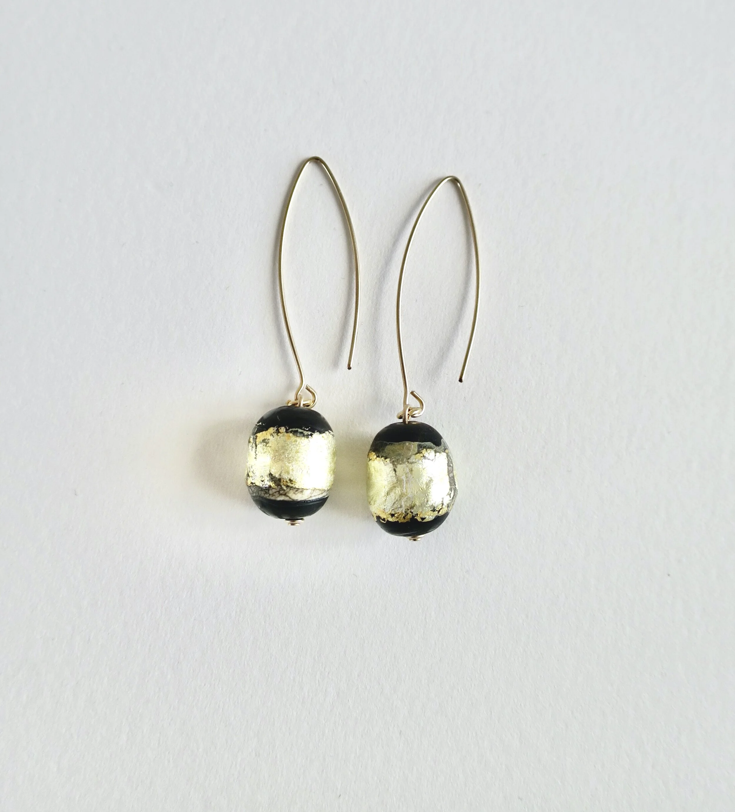 Blown glass black earrings with 22kt gold leaf    Jewellery Jewelry