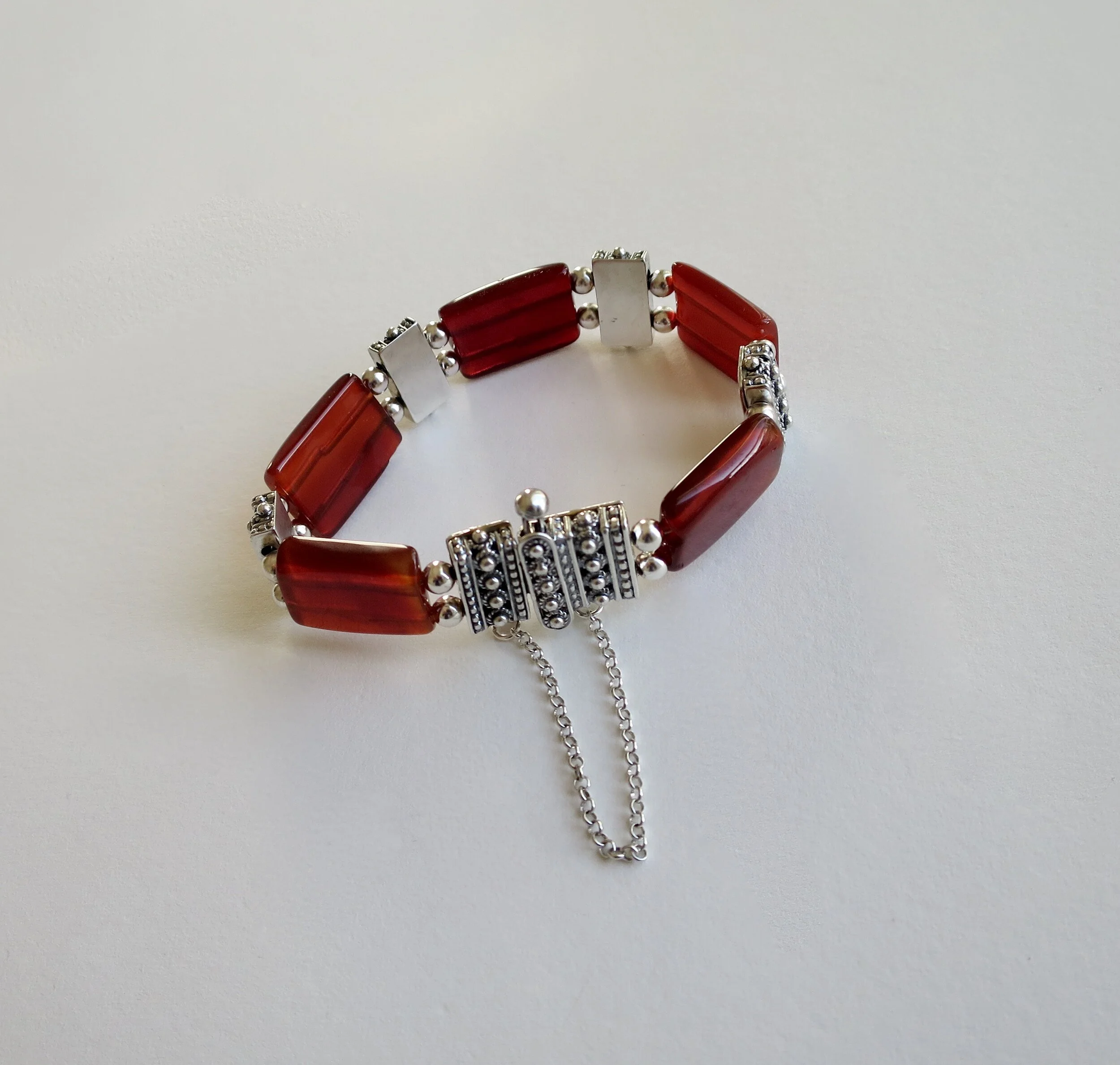 Unique Carnelian bracelet with Yemenite silver filigree