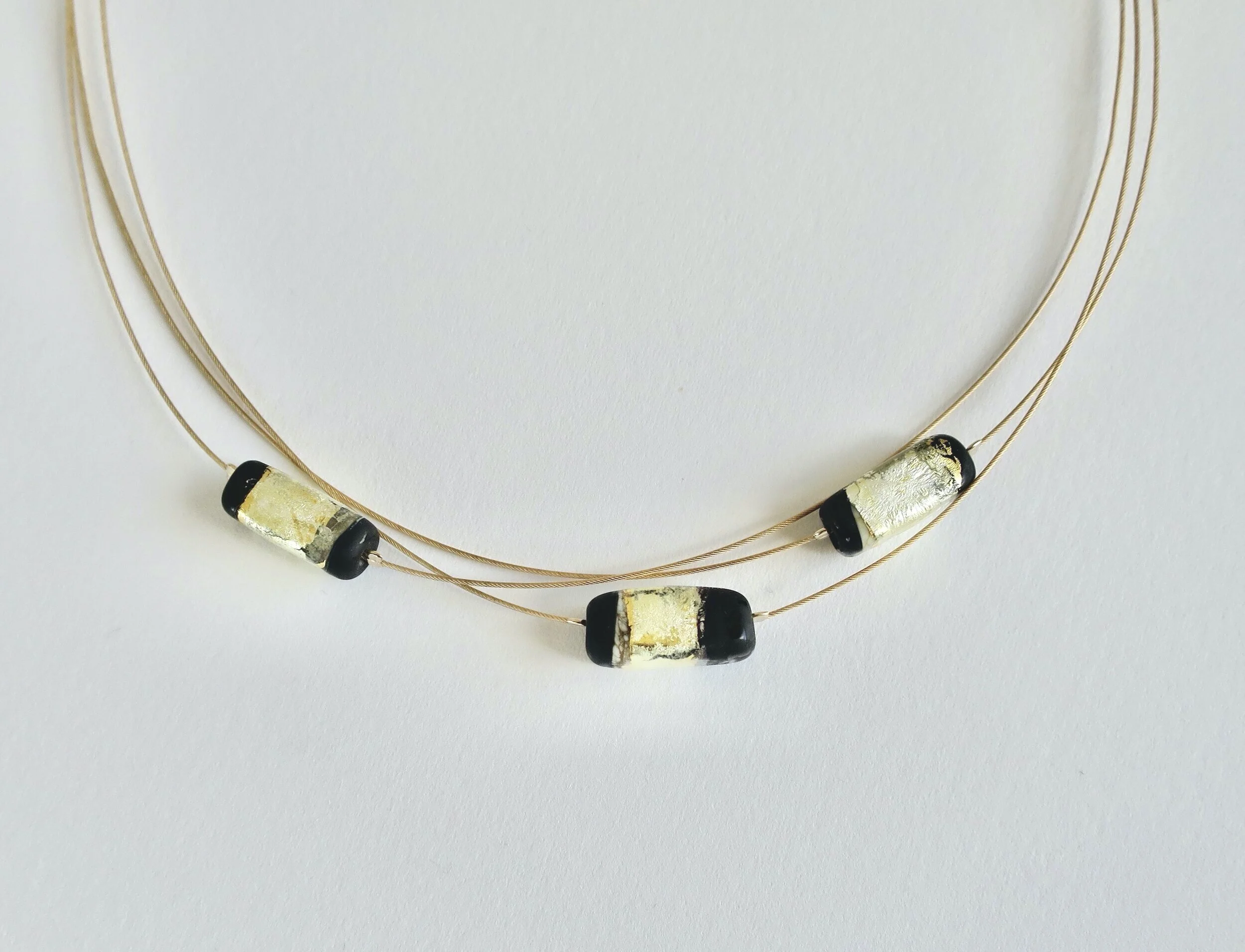 Blown glass necklace, black tones with 24kt gold leaf  Jewellery Jewelry