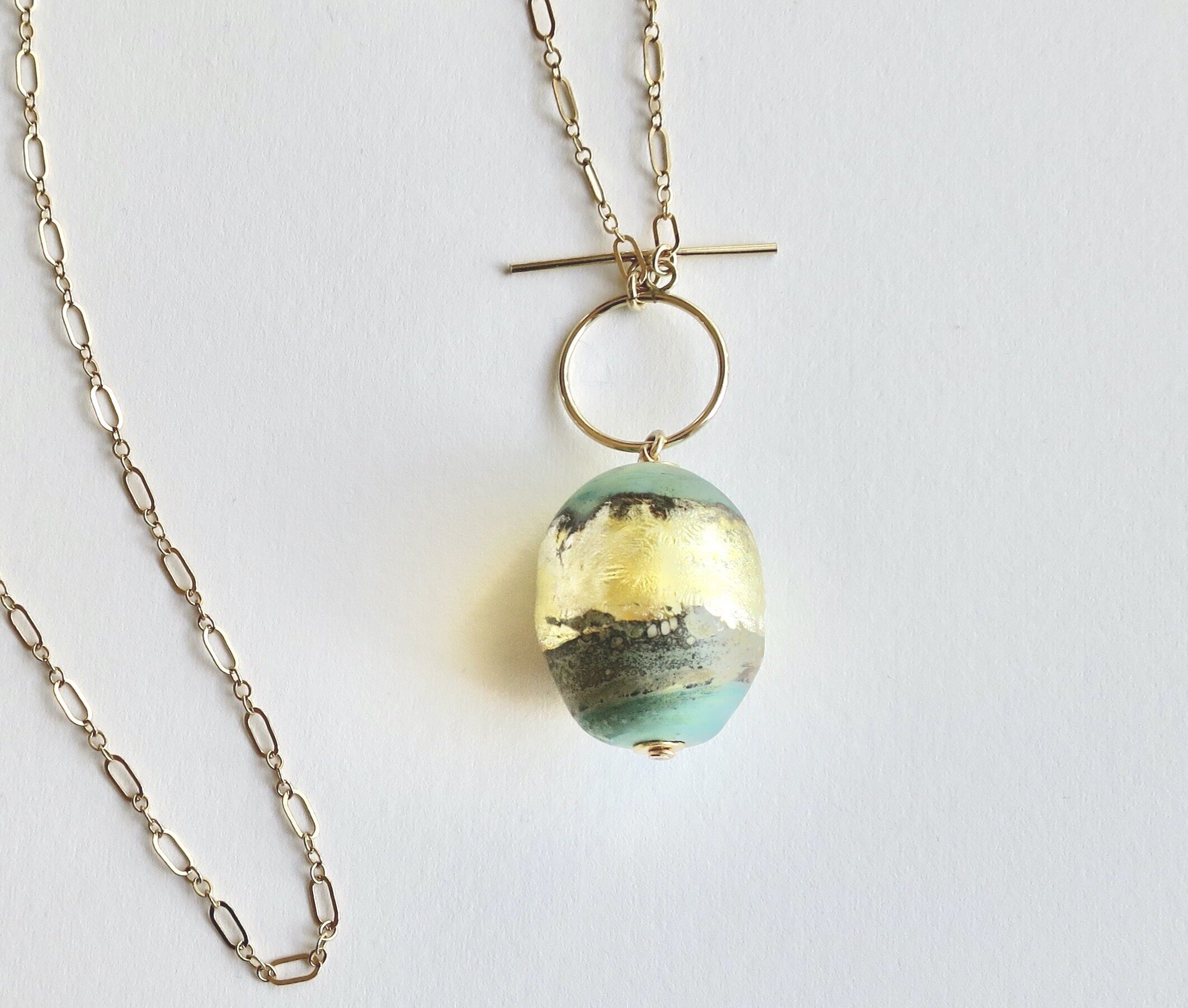 Blown glass drop with 24kt gold leaf on vermeil chain    Jewellery  Jewelry