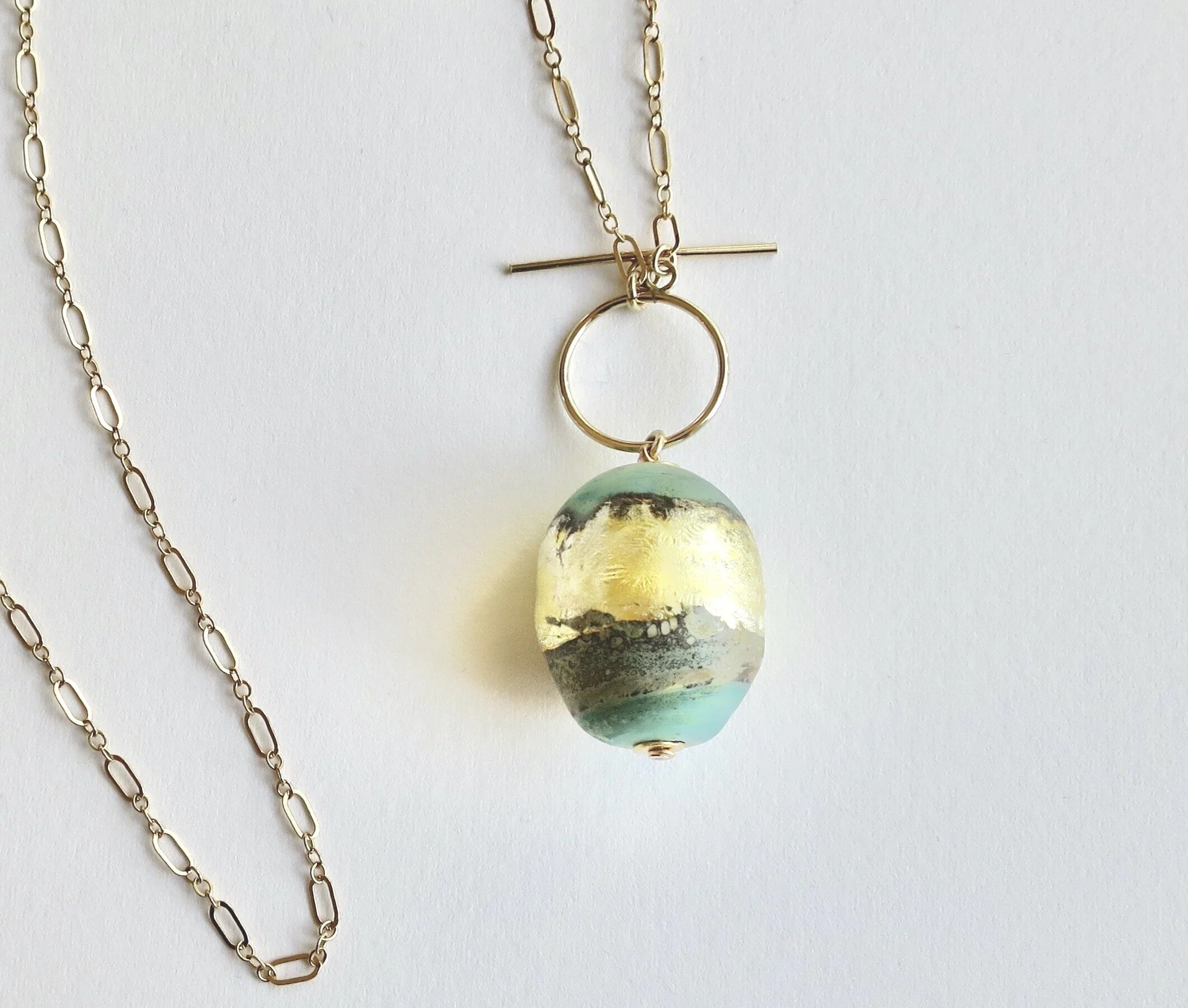 Blown glass drop with 24kt gold leaf on Vermeil chain