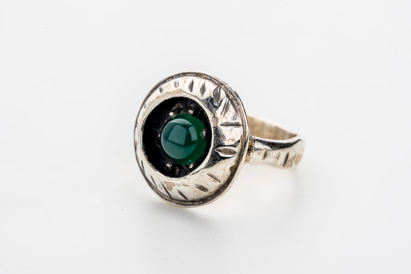 Green agate handmade sterling silver ring