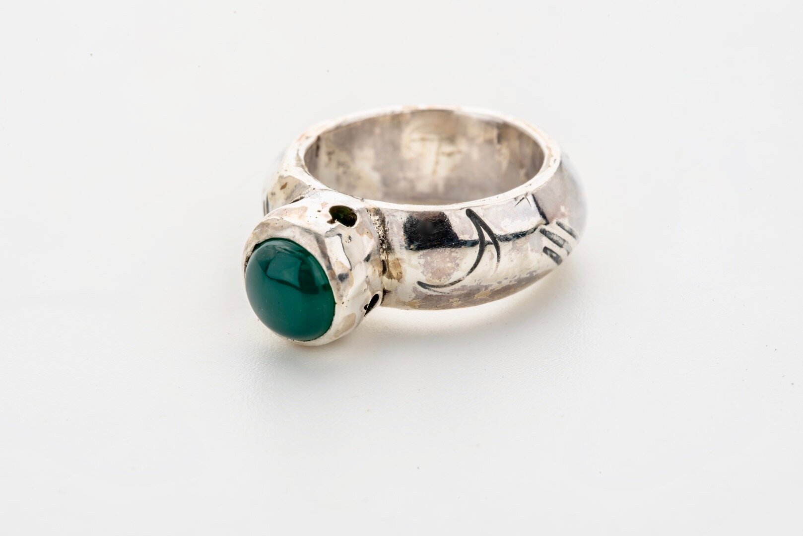 Green Agate crown ring, handmade with sterling silver