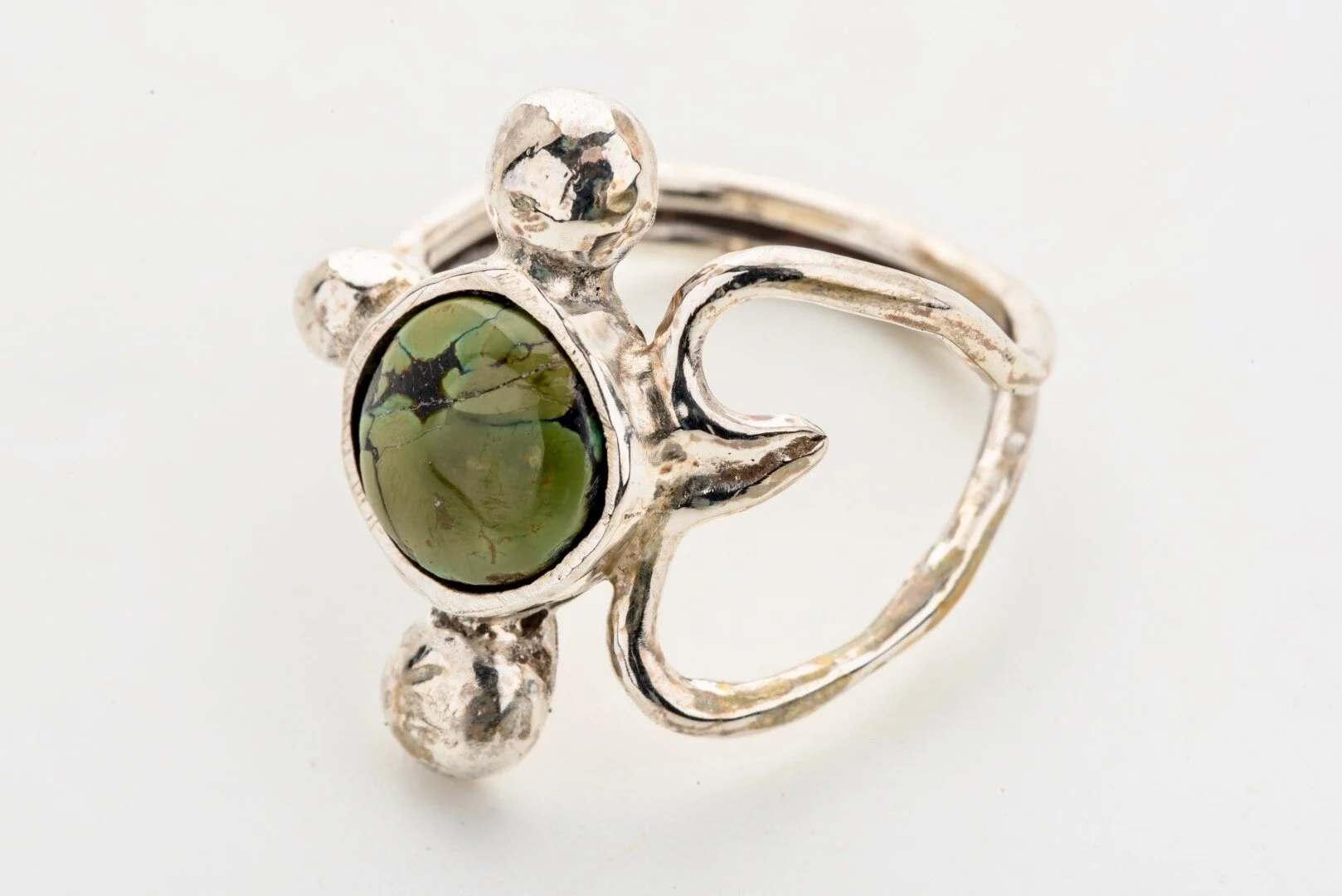 Green Turquoise set in heart shaped silver band.    Jewellery   Jewelry 