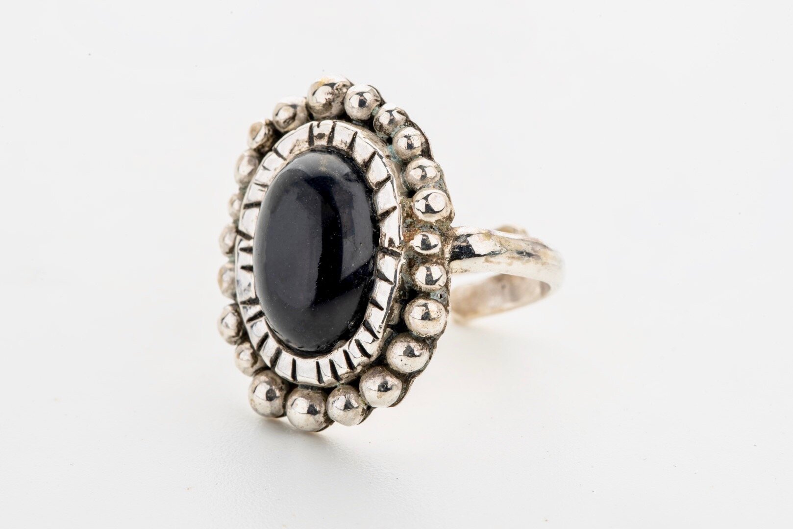 Black Onyx set in handcrafted silver ring