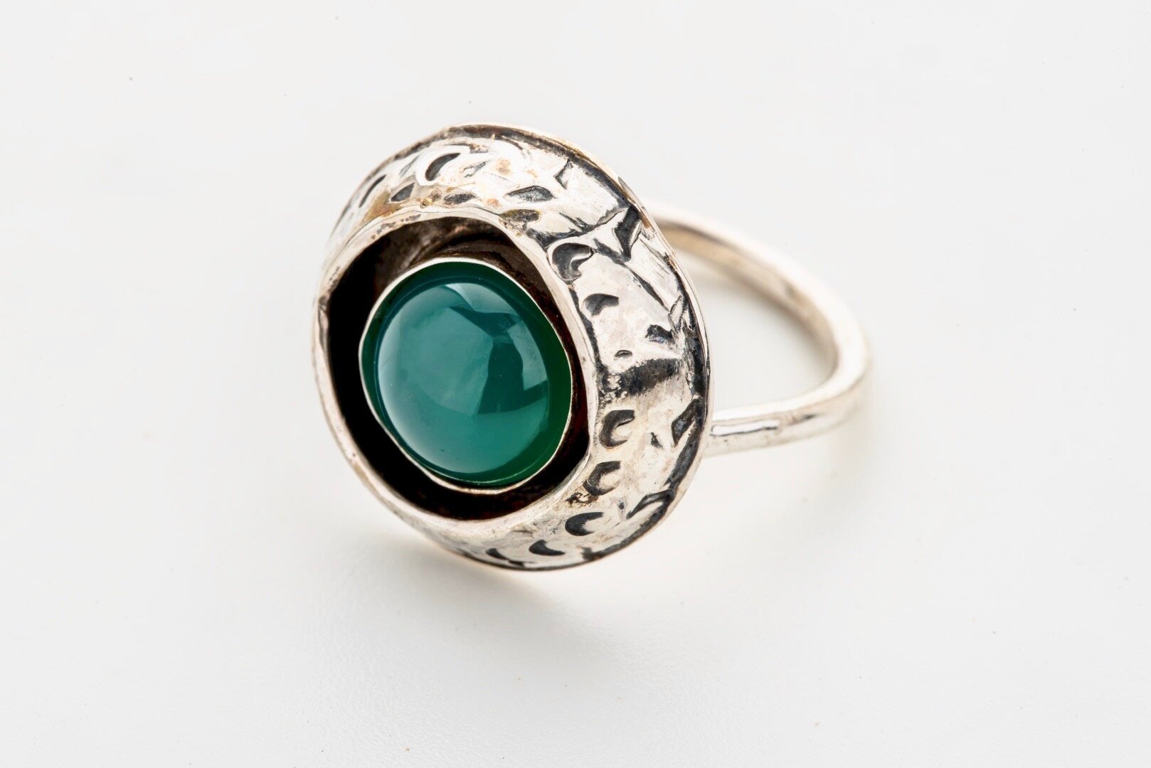 Green Agate set in handcrafted silver ring