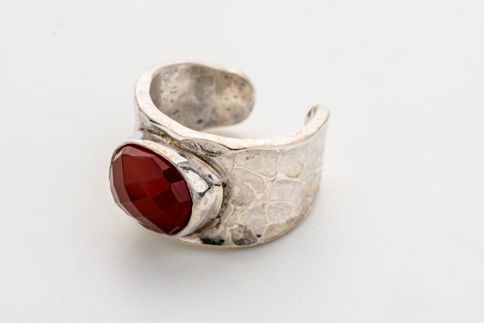 Handmade silver hammered ring with Carnelian setting