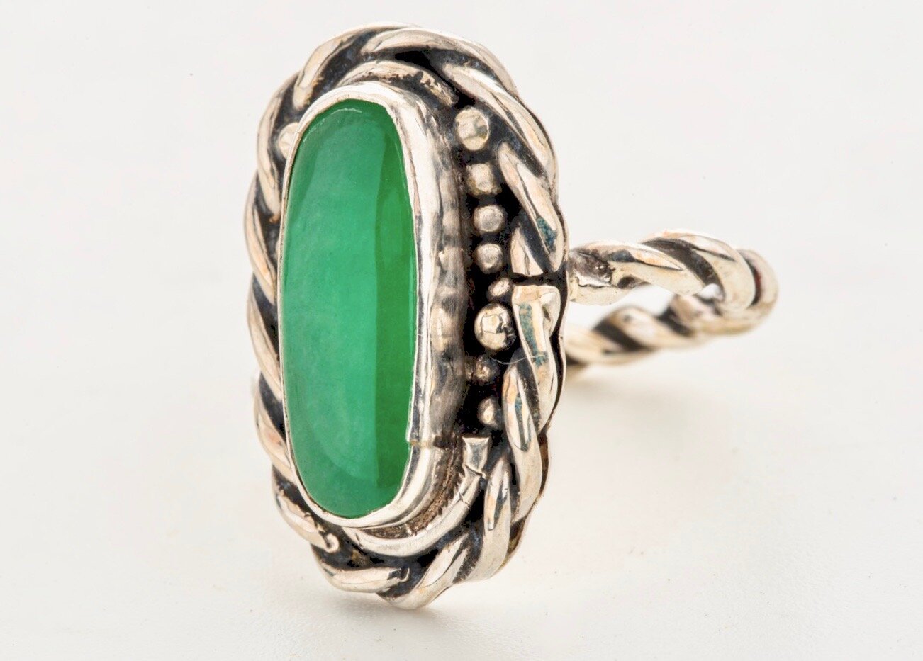 'Jade and Braid' silver handmade ring