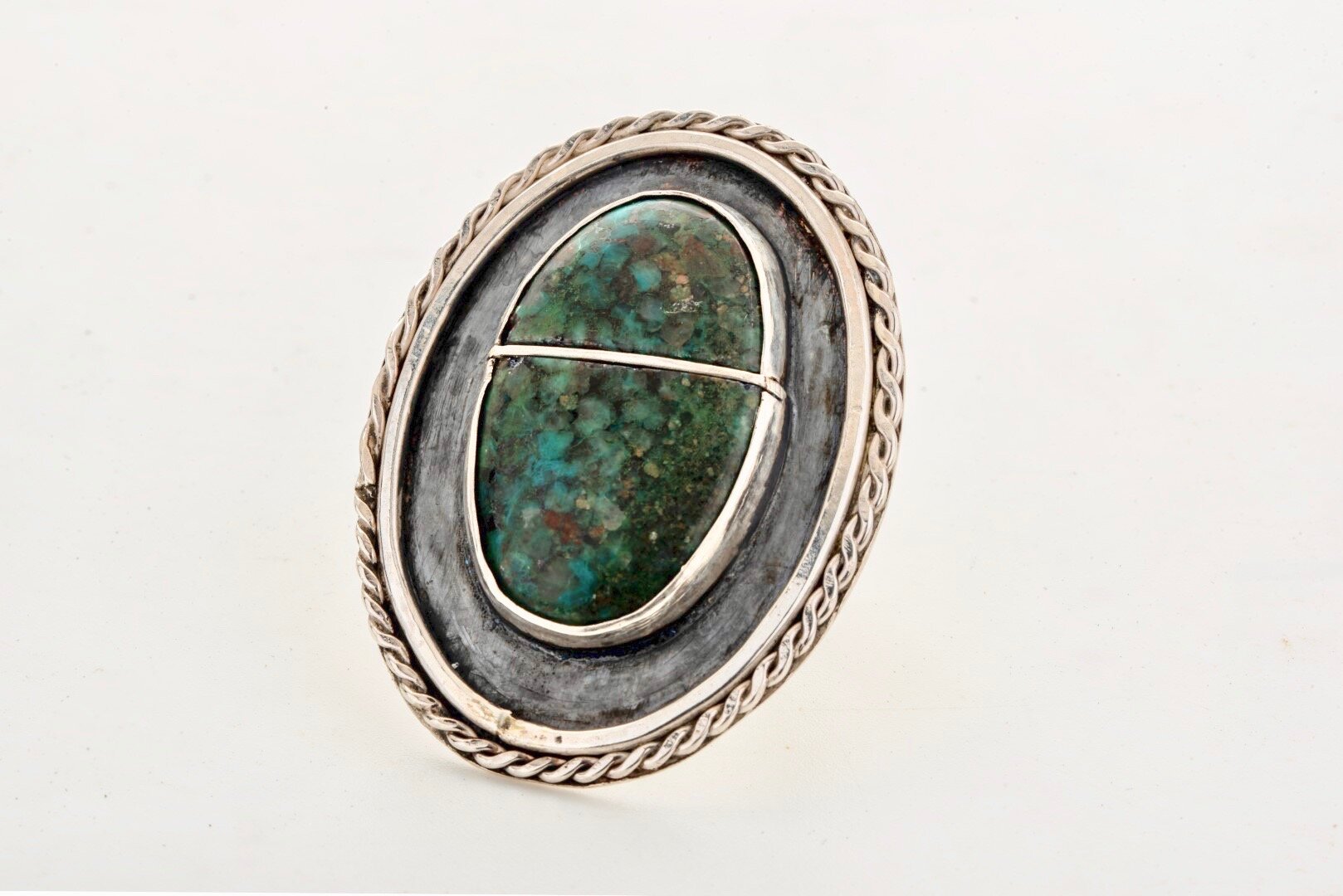 Retro statement handcrafted silver ring with Chrysocolla