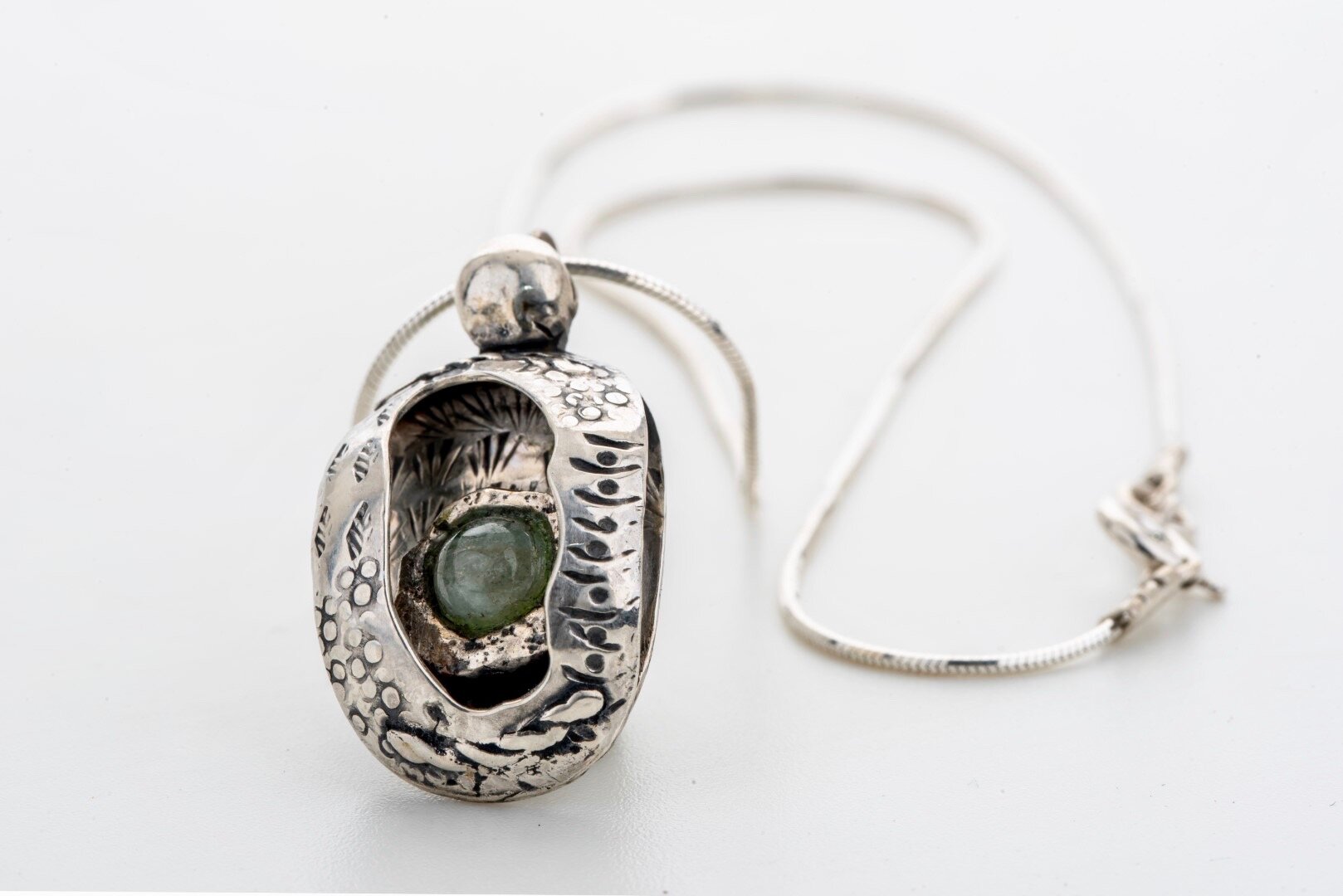 Shadow box silver pendant with Moonstone setting