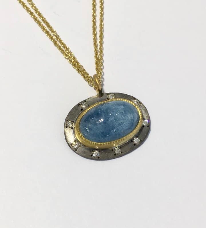 Aqua Marine pendant with diamonds