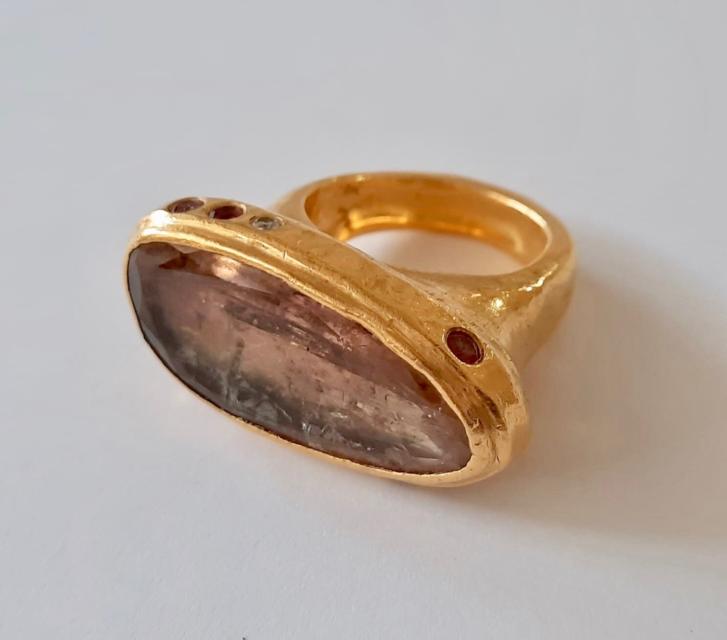 Pink Tourmaline 24kt/22kt Gold ring with diamonds 