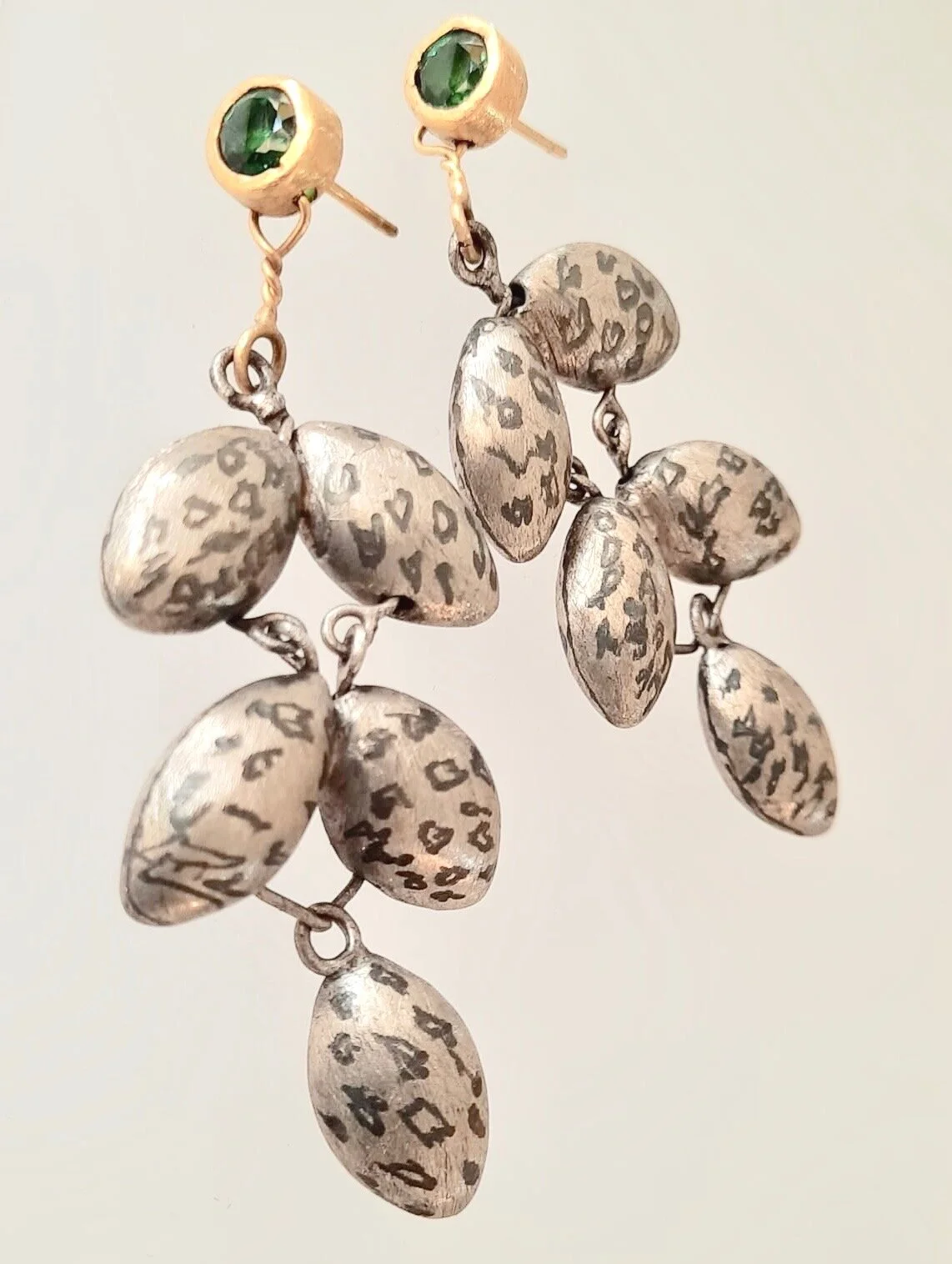 18kt gold and pure silver earrings with green Tourmaline   Jewellery     Jewelry