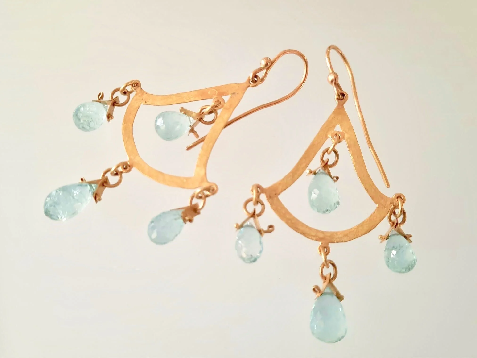 Elegant gold earrings with Aqua Marine drops     Jewellery    Jewelry