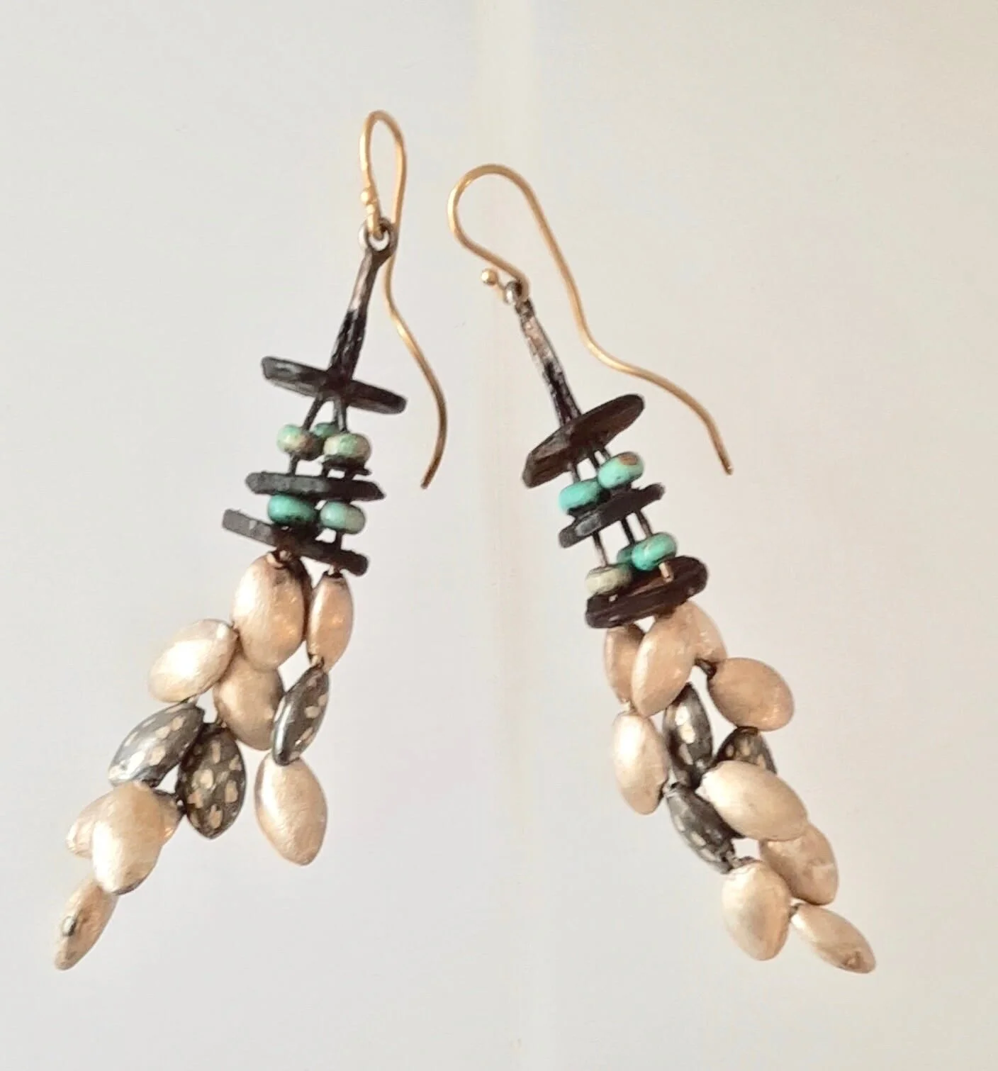 Long dangly earrings with 18kt gold and silver  Jewellery    Jewelry
