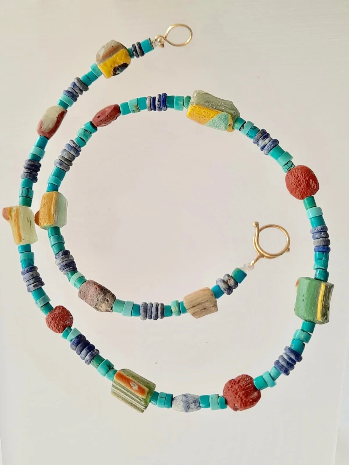 Colourful Turquoise necklace, 18kt gold with ancient glass and beads    Jewellery     Jewelry