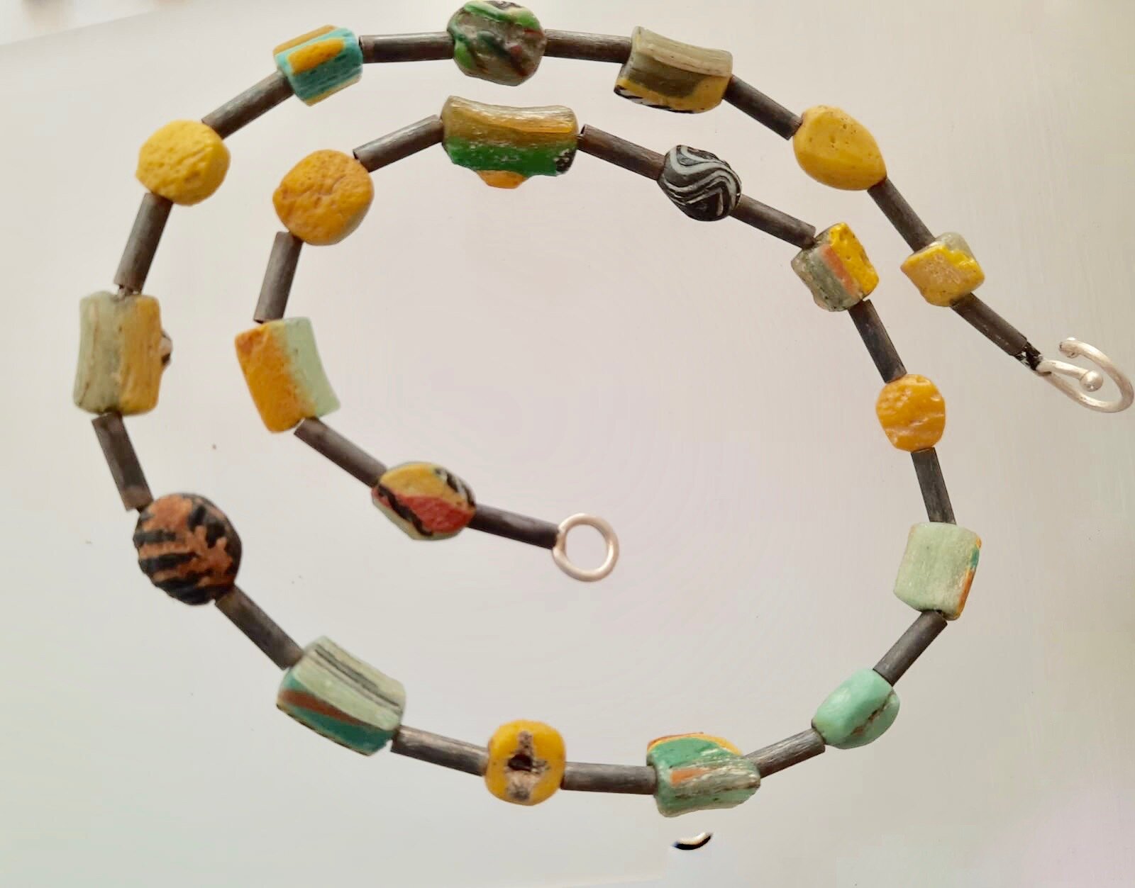 'Yellow fields' silver necklace with Ancient glass