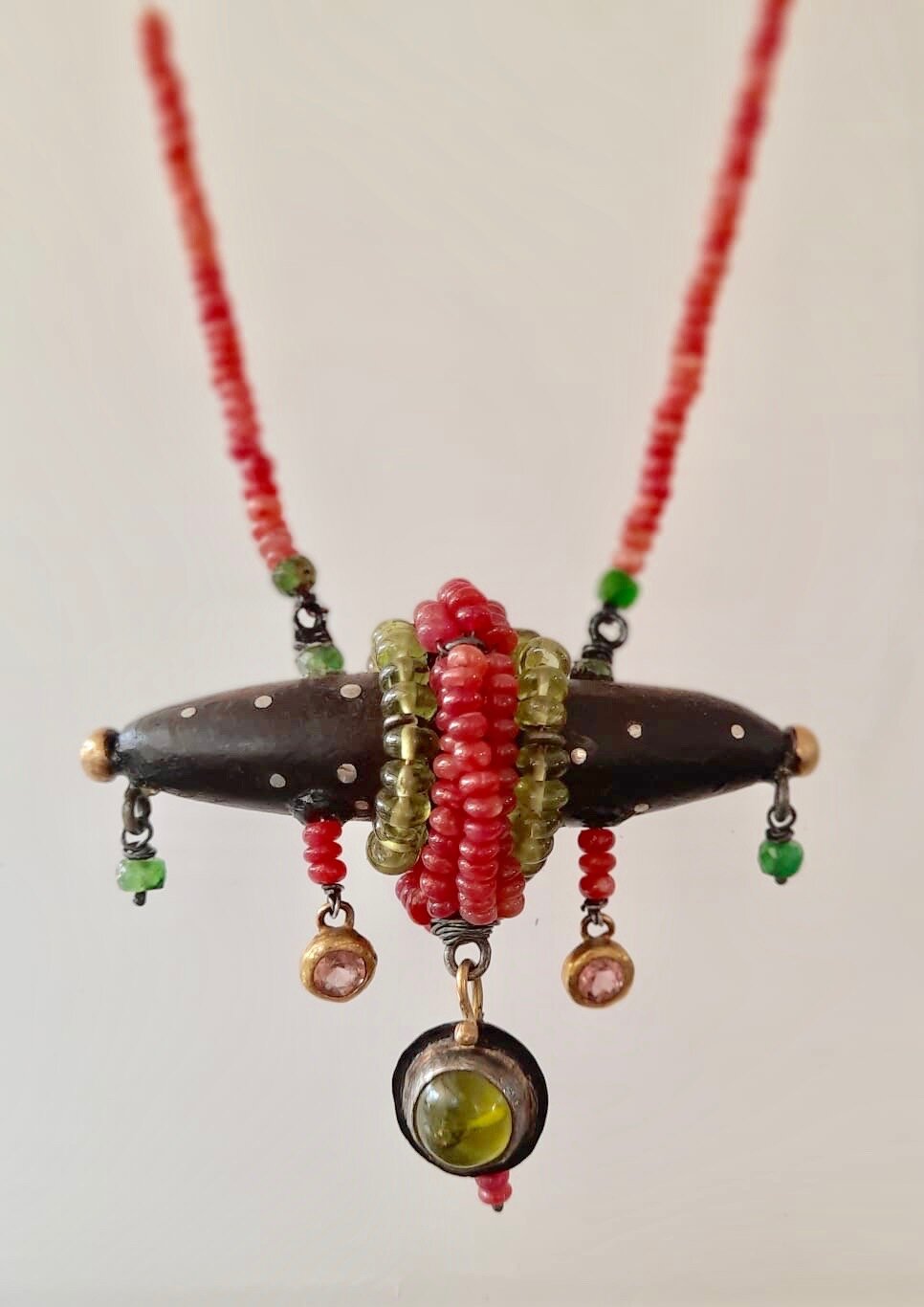 Necklace, 22kt Gold and Silver, Ebony and gemstones