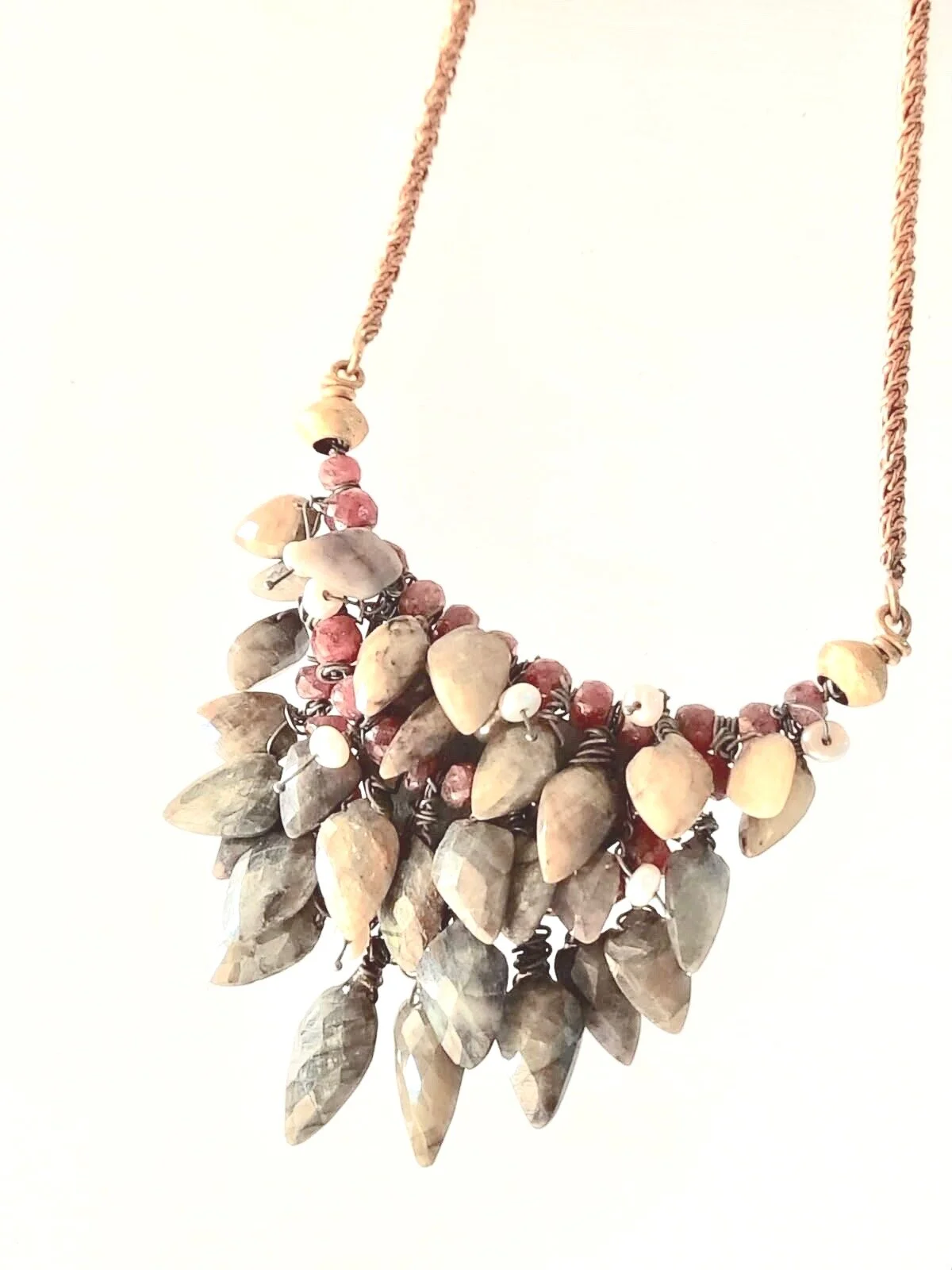 African Sapphire with 18kt Gold, Silver, Ruby and Pearls necklace. Jewellery. Jewelry