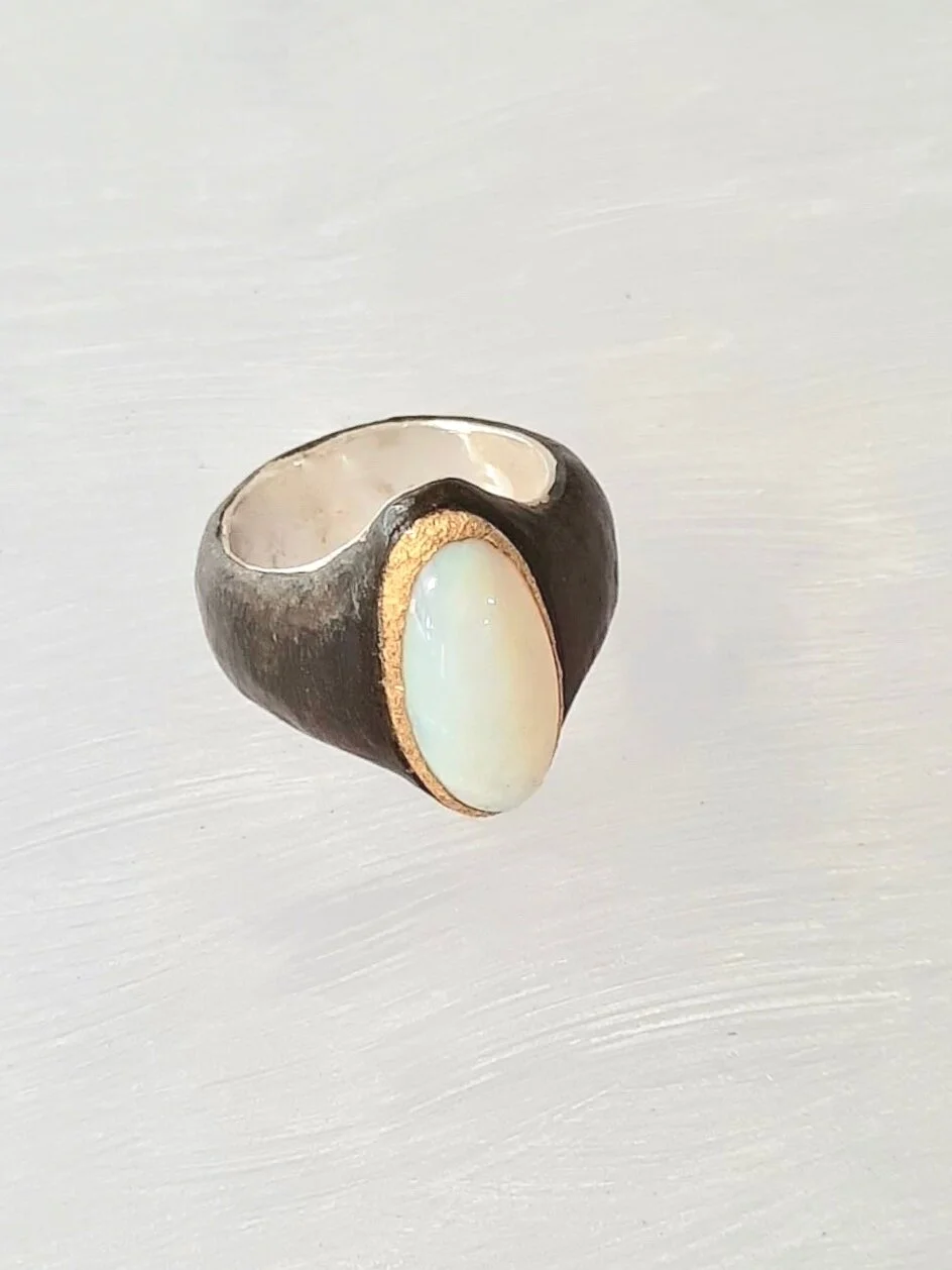 Opal set in Ebony and silver ring  Jewellery   Jewelry