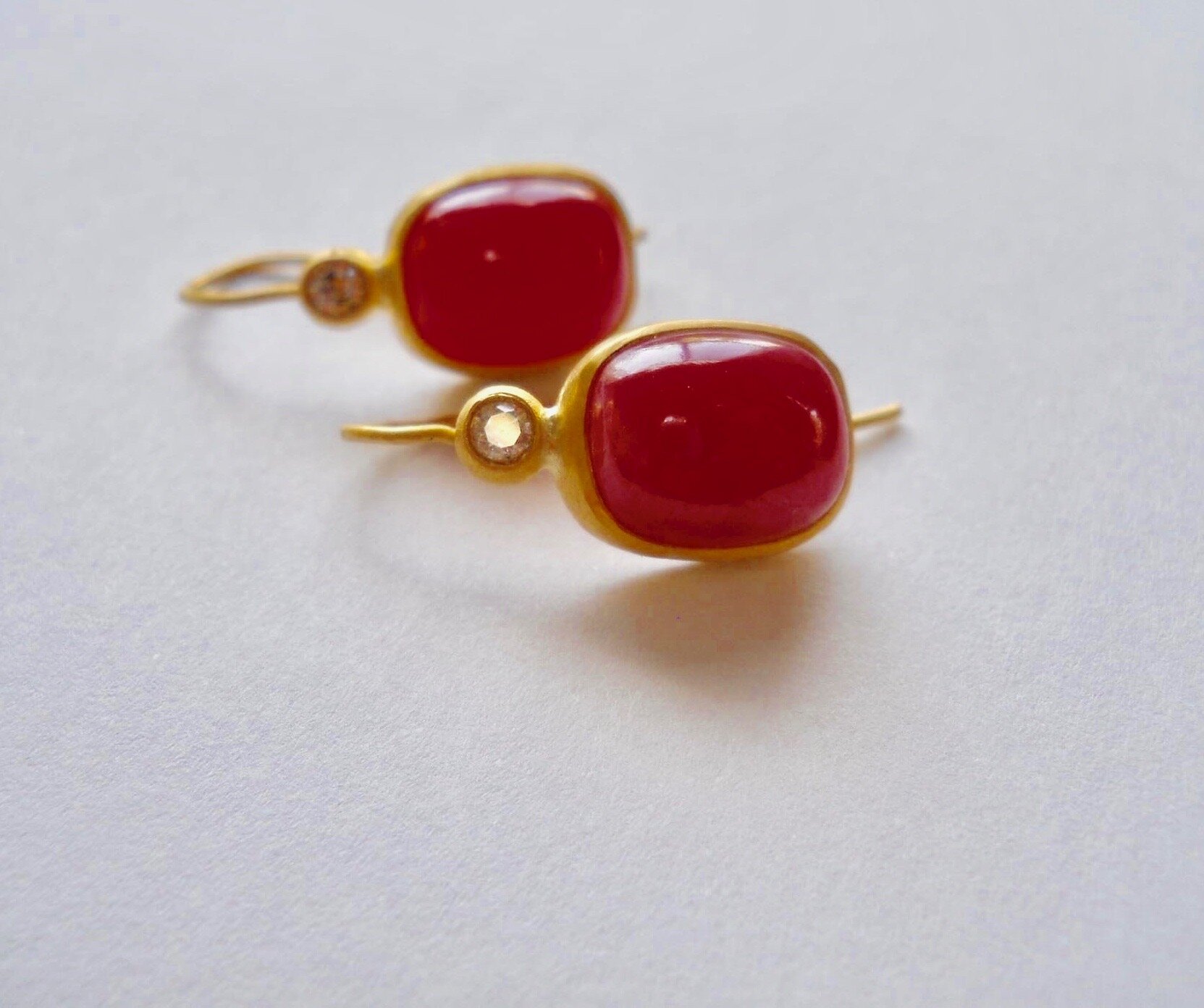  Rhodochrosite and diamond earrings 