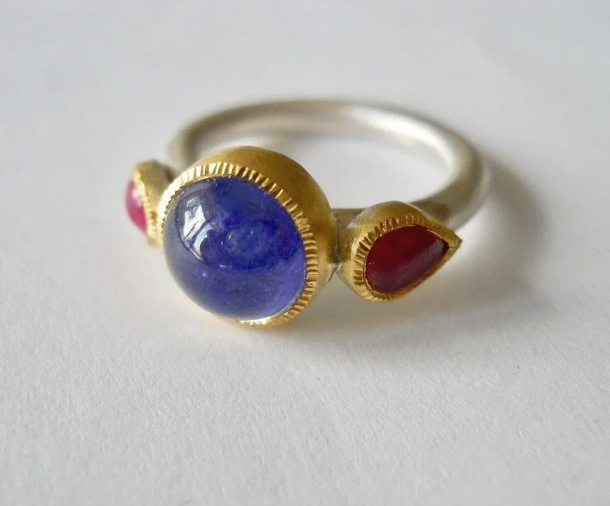 Tanzanite and Ruby ring, set in 22 carat gold with silver band       Jewelry   Jewellery